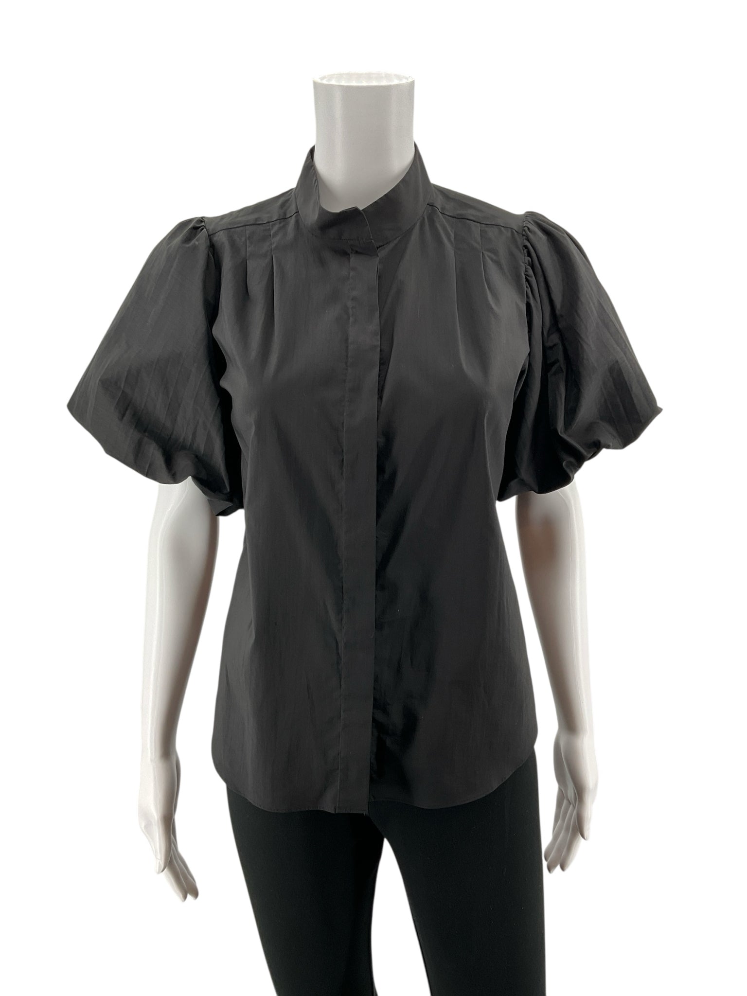 Frame Black Short Sleeve Voluminous Puff Sleeve Poplin Shirt Black Size Small - Size S