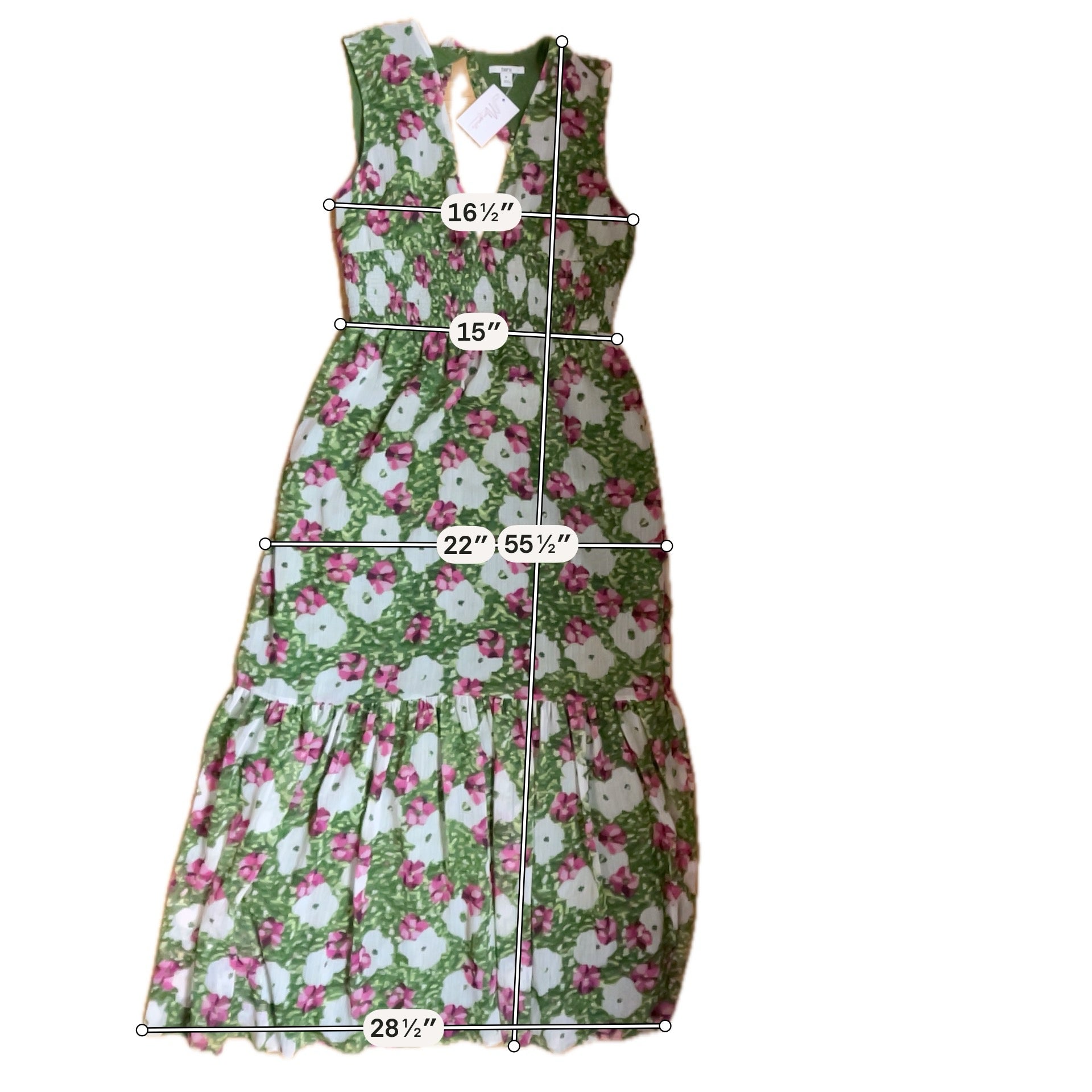 bar III green/pink Maxi Green & Pink Floral Pleated Chiffon Maxi Dress XL - Size XL