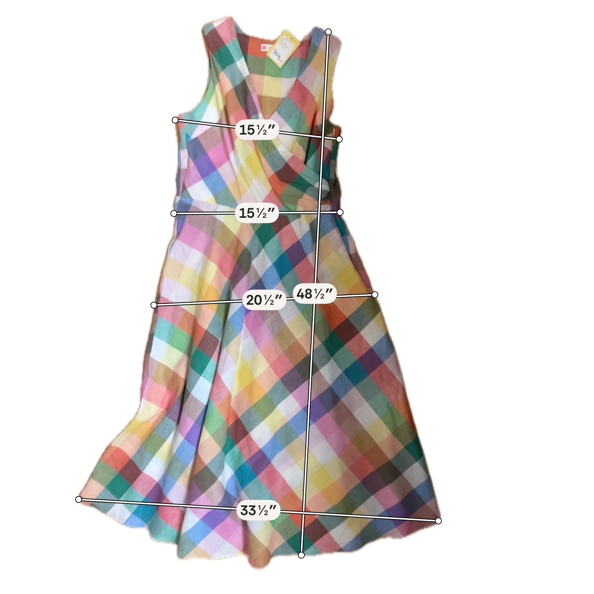 Jude Connally Multi Color Maxi Gingham Linen Blend Surplice Midi Dress Size Large - Size L