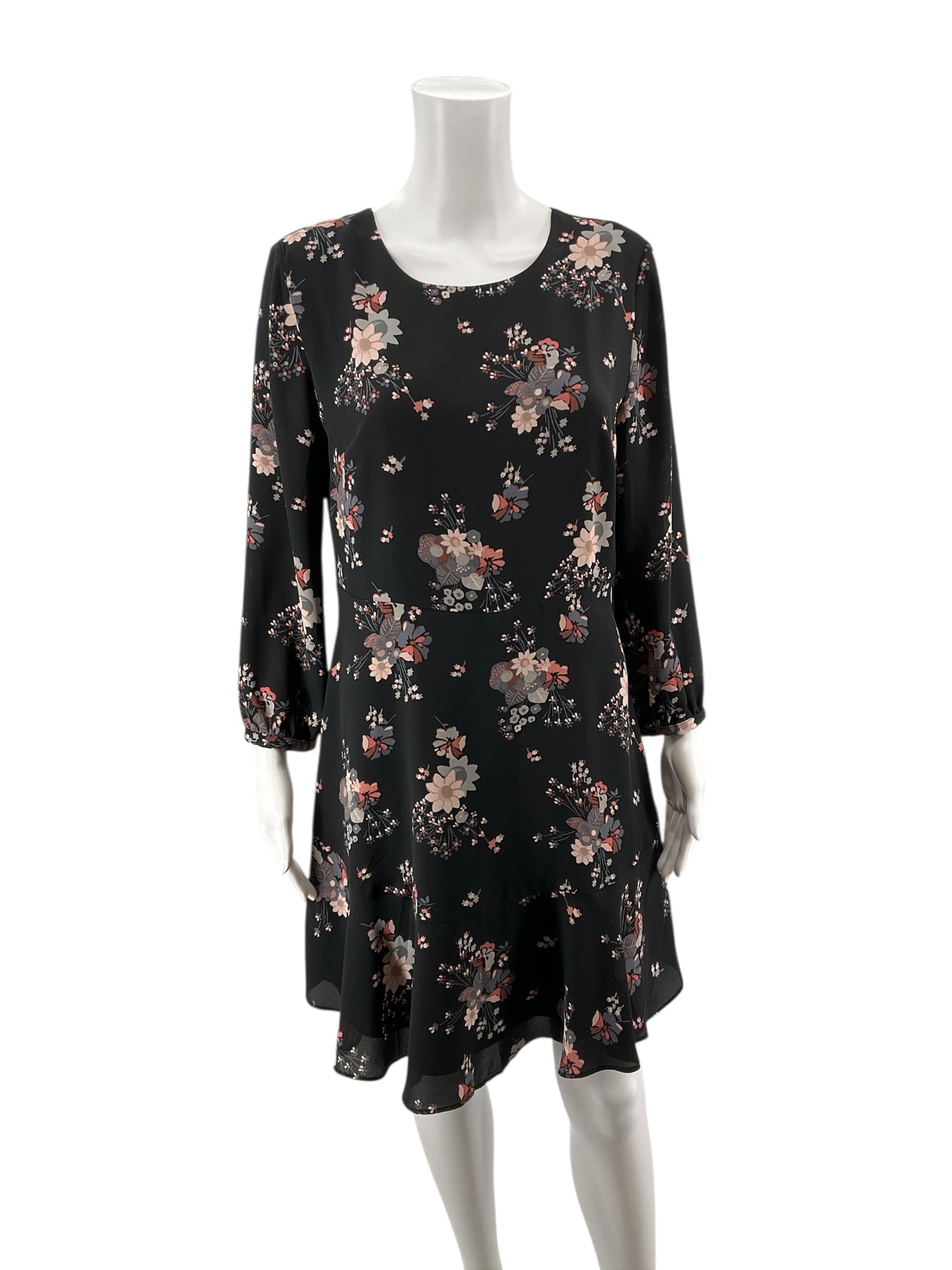 Loft Black/Pink/Gray Floral Pre-Owned Ladies Dress - Size 8 Petite