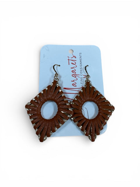 Brown Leather Geometric Sunburst Drop Earrings - Margaret’s Fine Consignment
