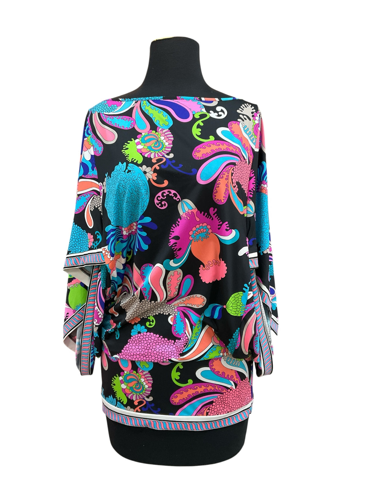 Trina Turk Waikiki Psychedelic Coral Print Batwing Tunic Top XS - ONLINE ONLY