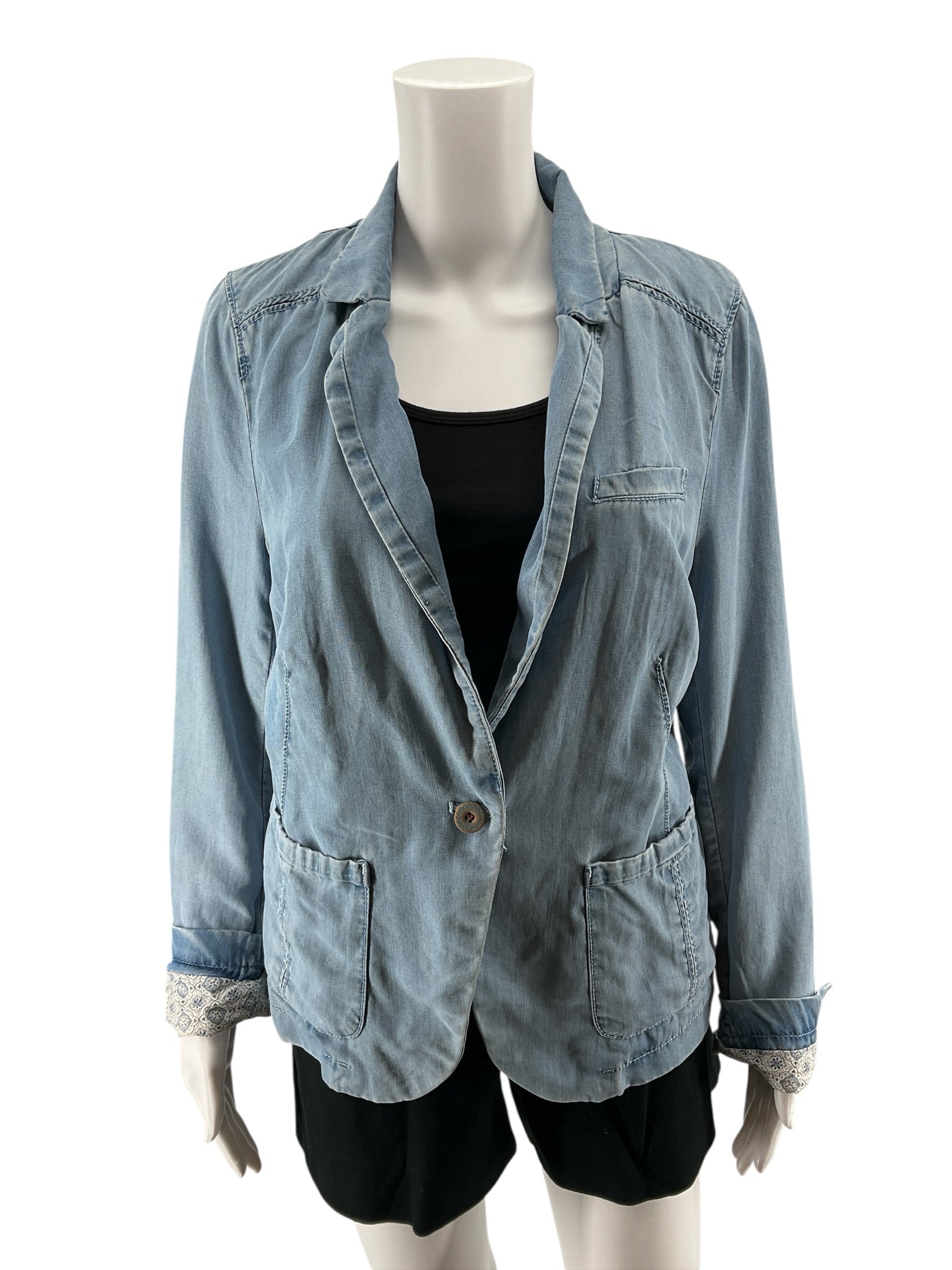 Pilcro and the Letterpress Chambray Mixed-Media Blazer Jacket Size Medium