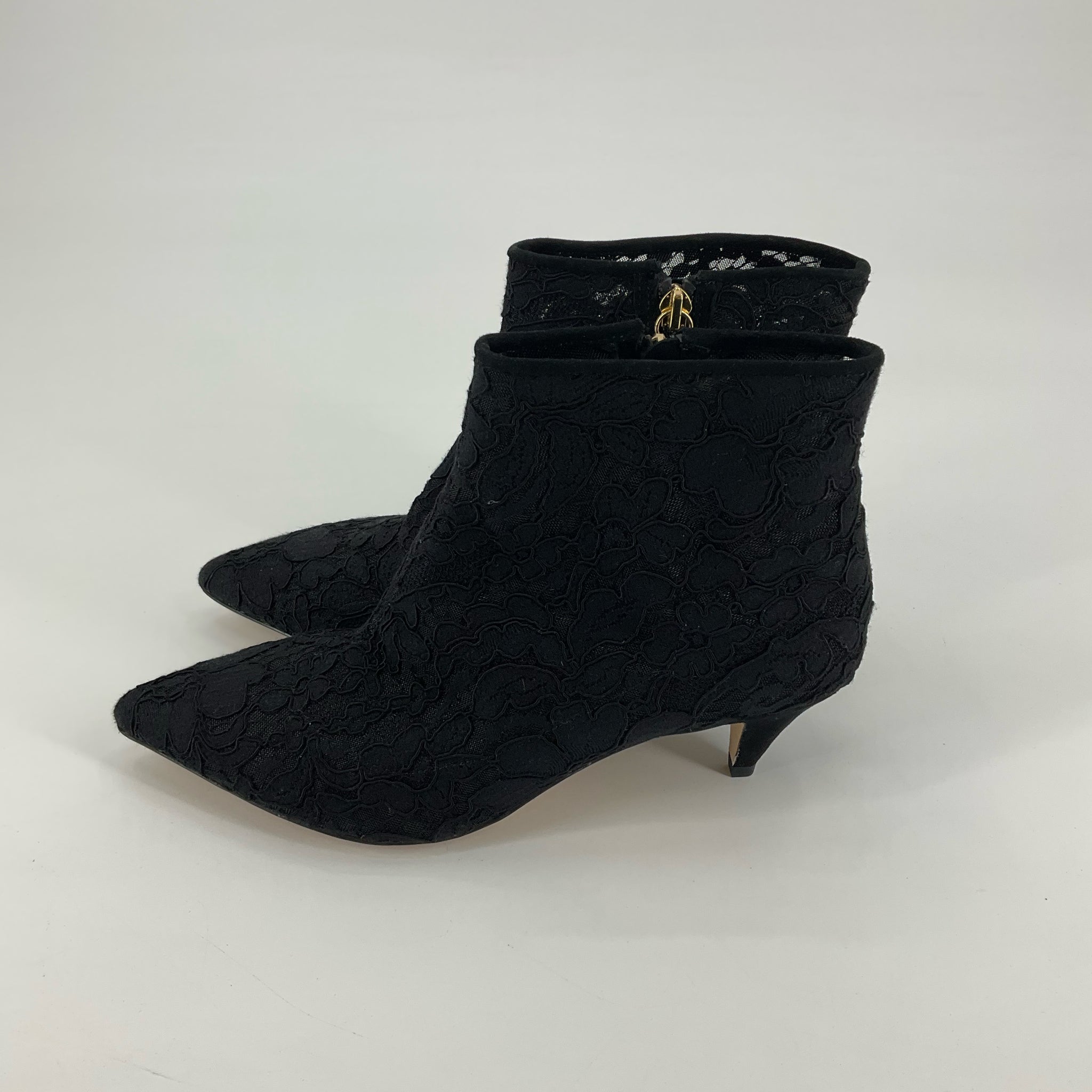 Kate Spade Dolores Black Floral Lace Pointed Toe Kitten Heel Booties Size 7