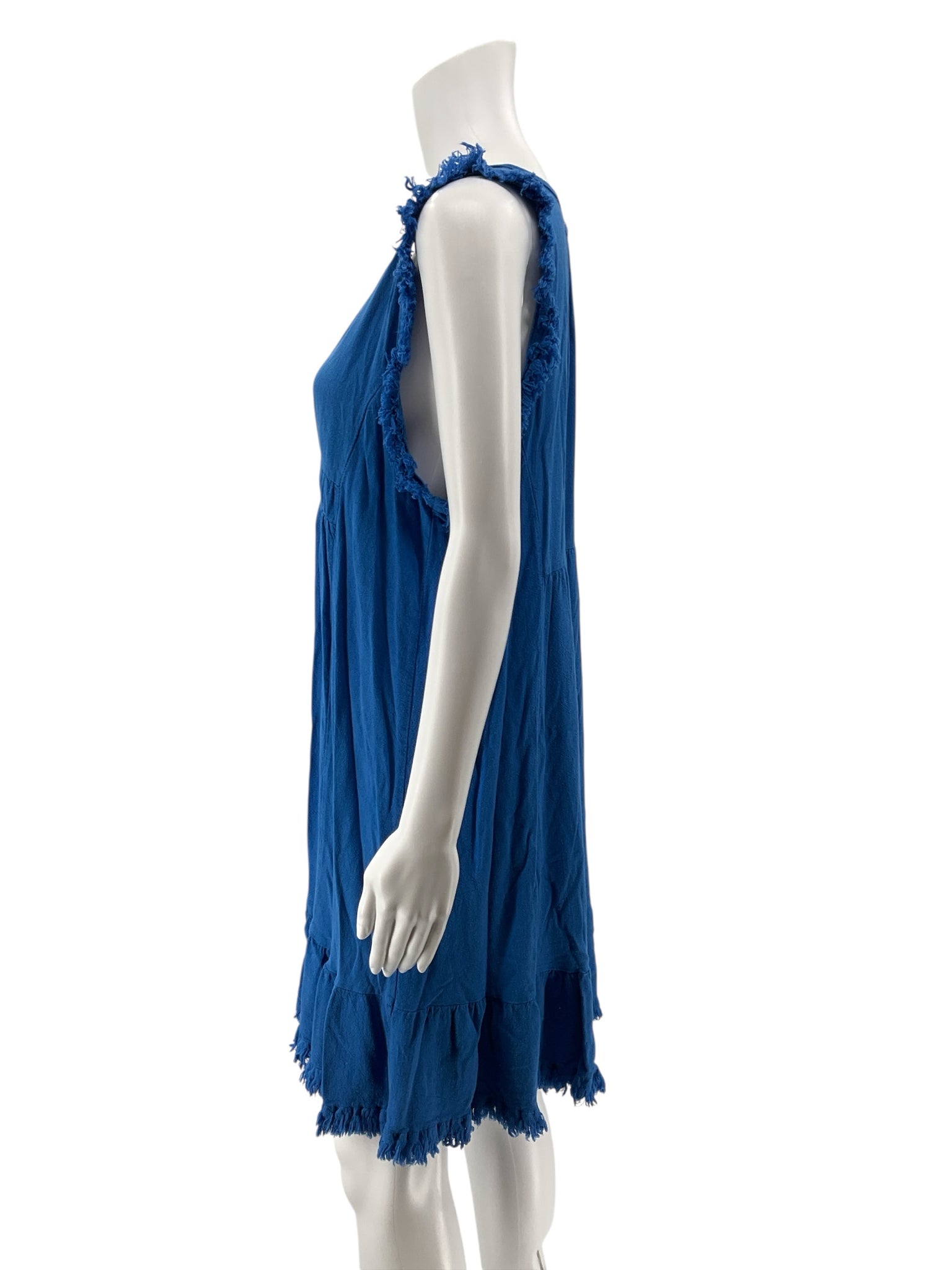 Umgee True Blue Linen Blend Tiered Babydoll Dress Size Medium