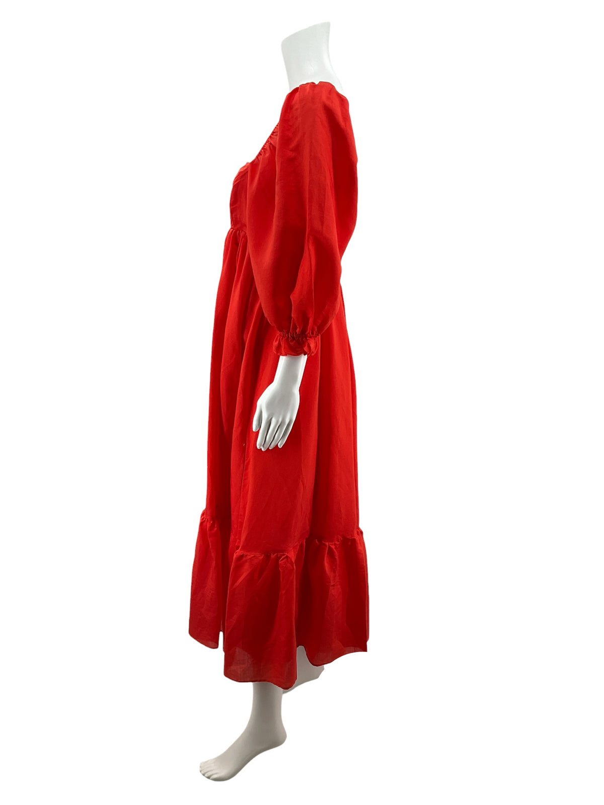 Storia NWT Reddish Orange Tiered Puff Sleeve Midi Dress | Size Small - ONLINE ONLY