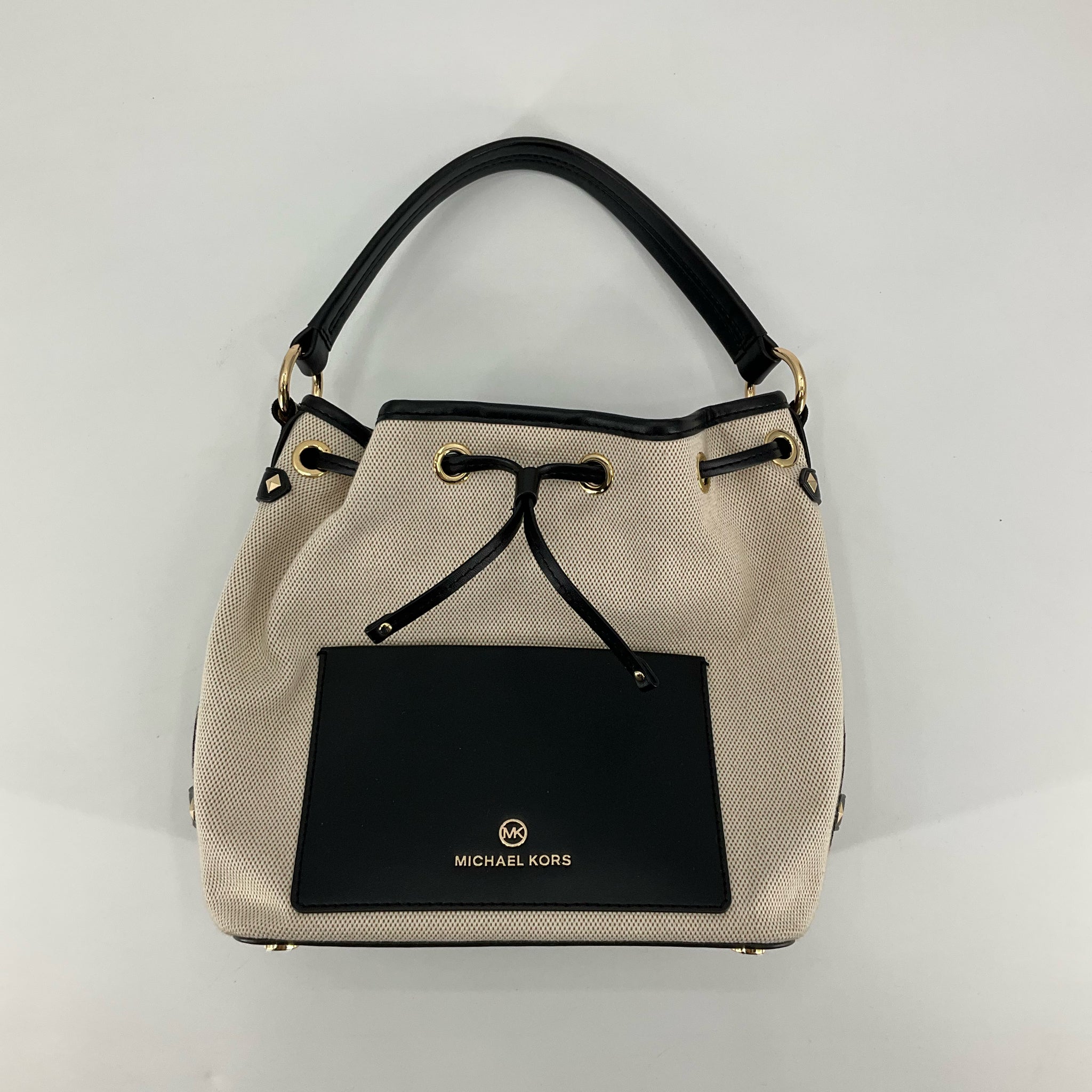 Michael Kors Mirella Canvas and Leather Drawstring Bucket Bag
