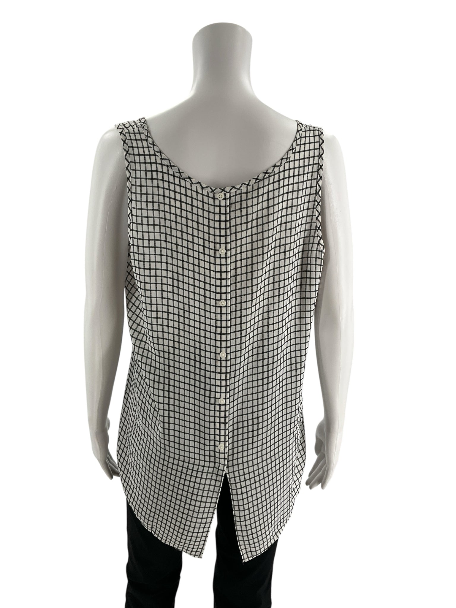 Ann Taylor LOFT Petites White & Black Grid Check Sleeveless Blouse Size Large Petite