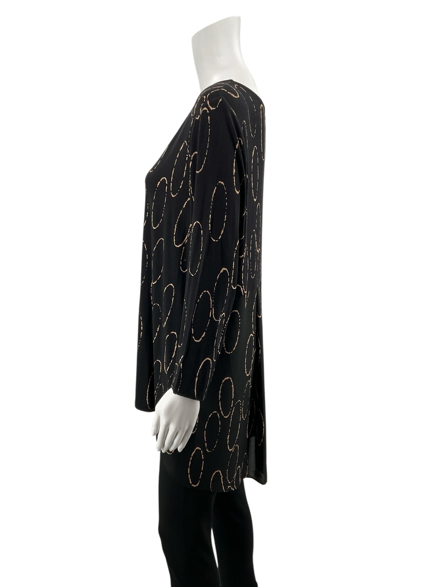 Alfani Black & Tan Oval Print Mixed-Media Tunic Top Size XL