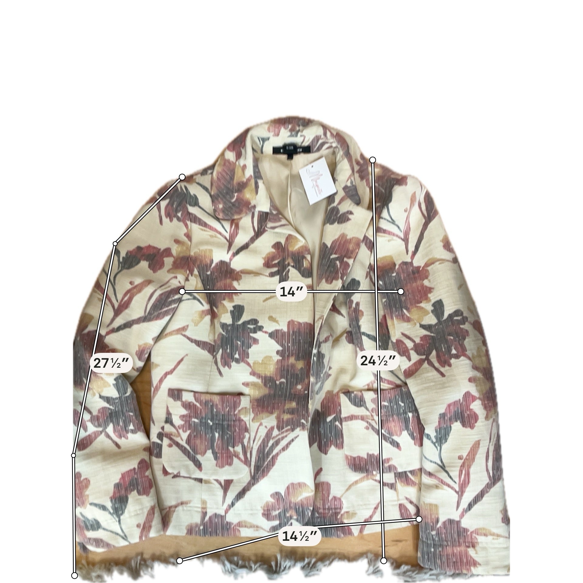 Ellen Tracy Floral Print Art to Wear Open Front Jacket Size 18
