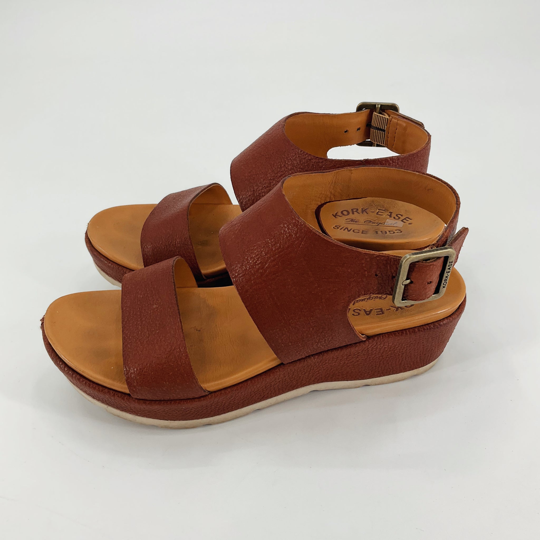 Kork-Ease Myrna 2.0 Tobacco Leather Platform Wedge Sandals Size 6