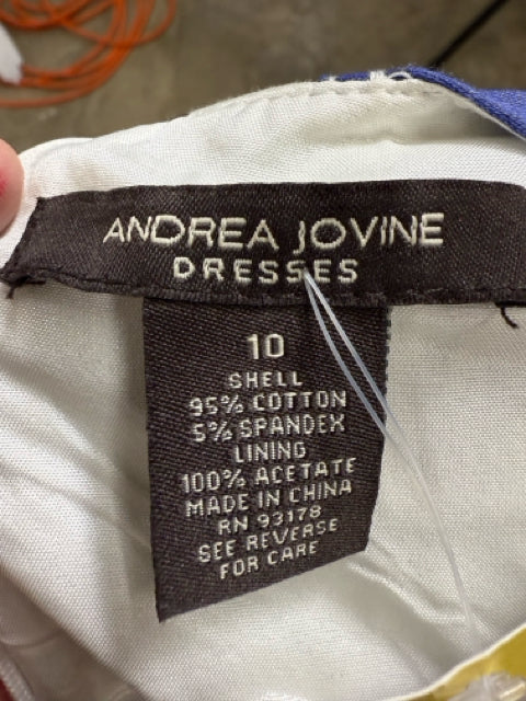 Andrea Jovine Floral Print Sheath Dress White Blue Green Size 10