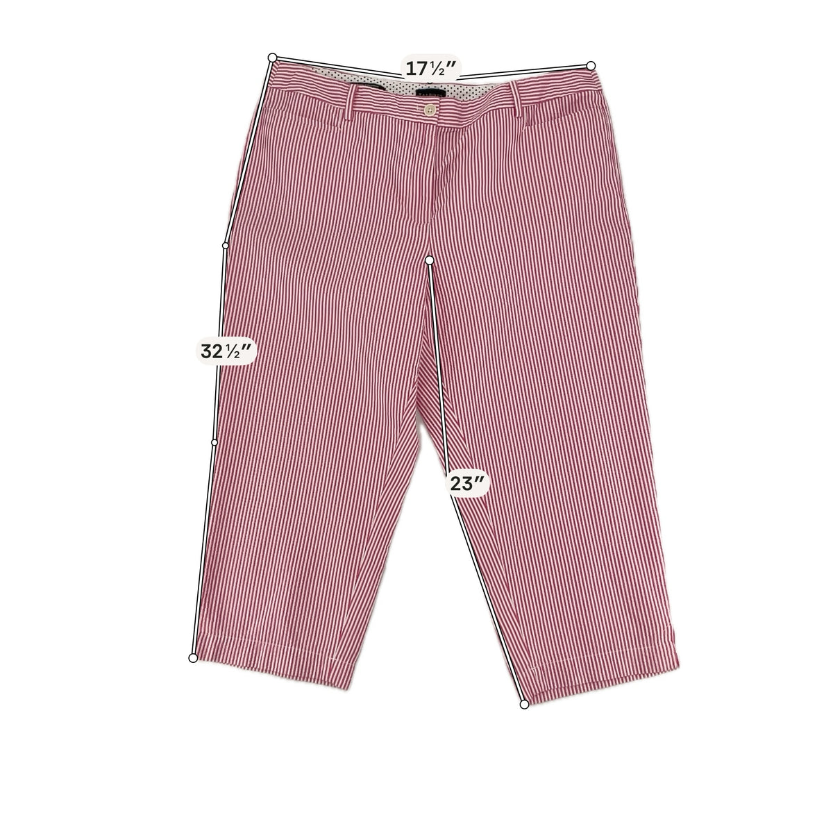 Talbots Pink & White Seersucker Stripe Side-Tab Crop Pants Size 16