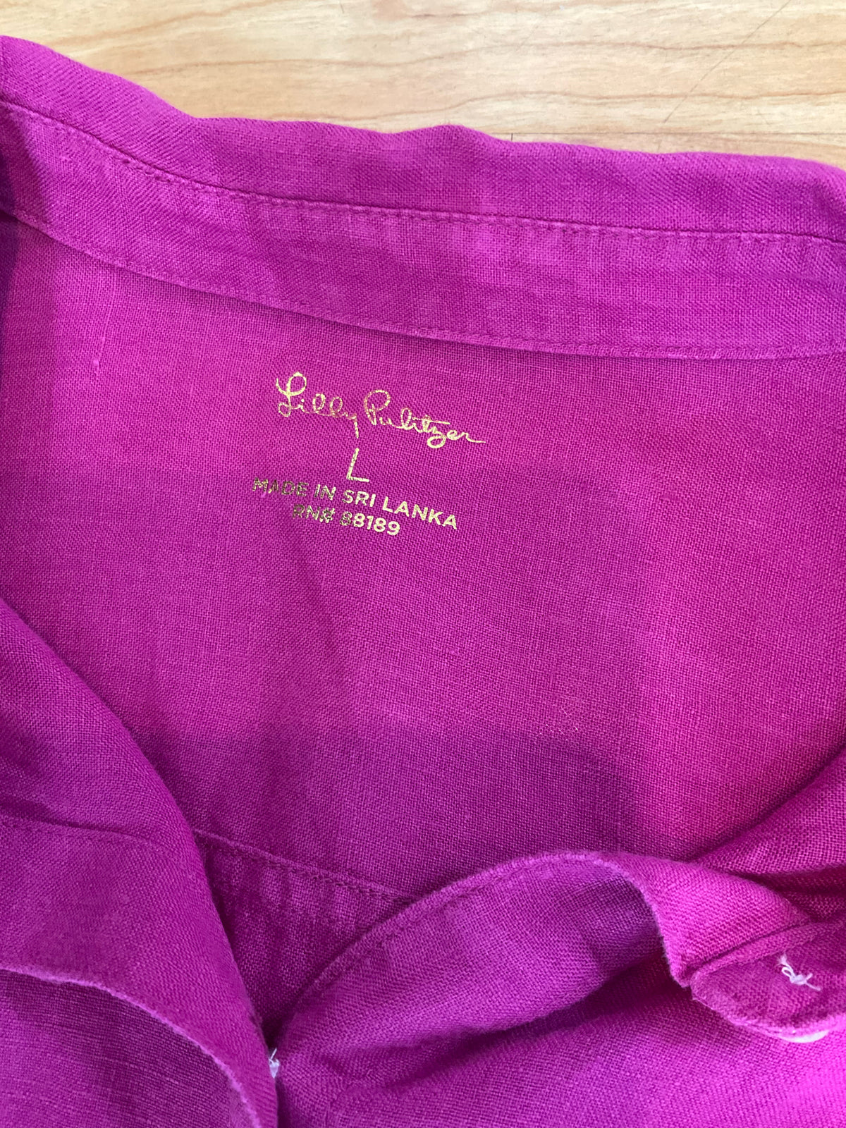 Lilly Pulitzer Sea View Fuchsia Pink Linen Button Down Top Size Large