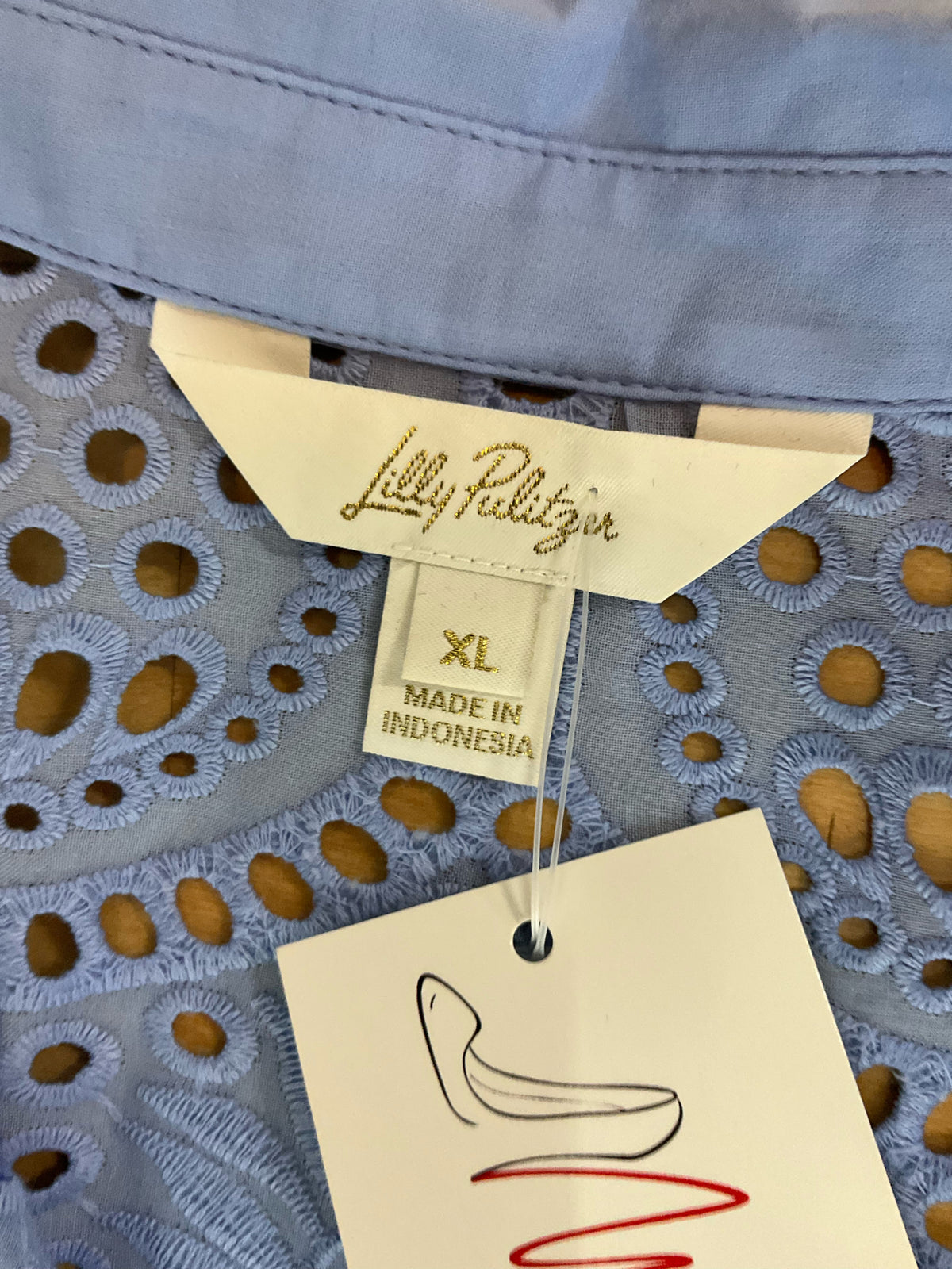 Lilly Pulitzer Astara Eyelet Tunic Top XL Light Blue Cotton Button Down Pre-Owned