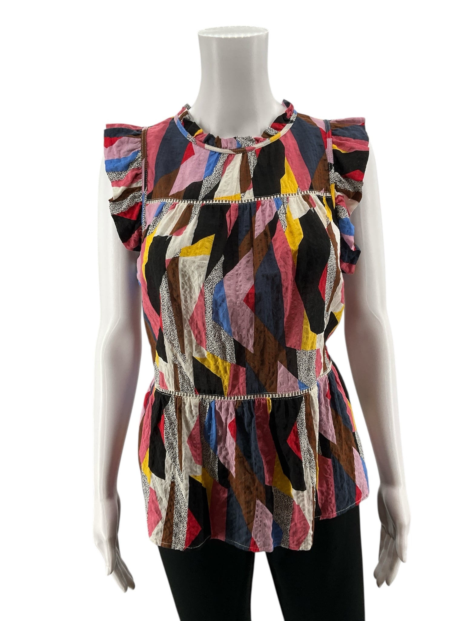 THML multi Peplum Geometric Print Ruffle Peplum Sleeveless Top Size Medium - Size M