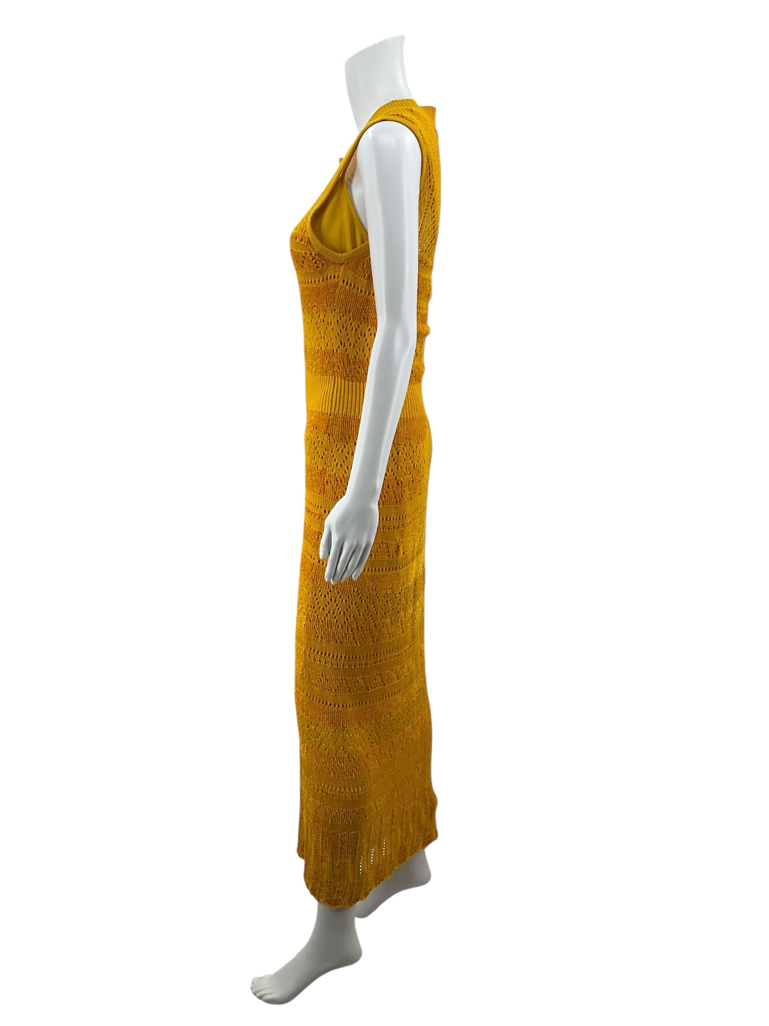 MCQ by Alexander McQueen Mustard Yellow Ribbed Open-Knit Midi Dress Size Small
