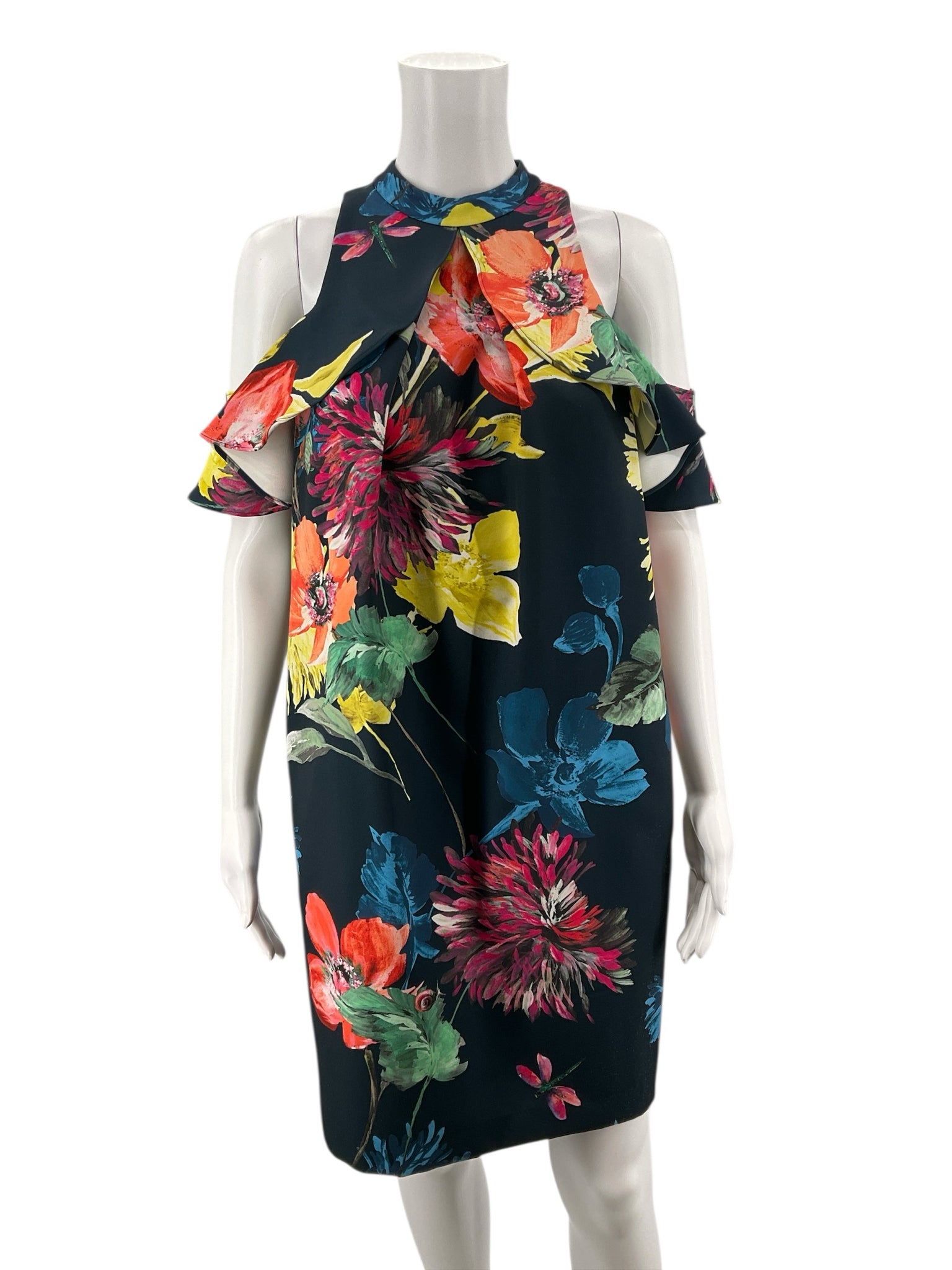 Trina Turk Navy/Multi Floral Pre-Owned Ladies Dress - Size 4
