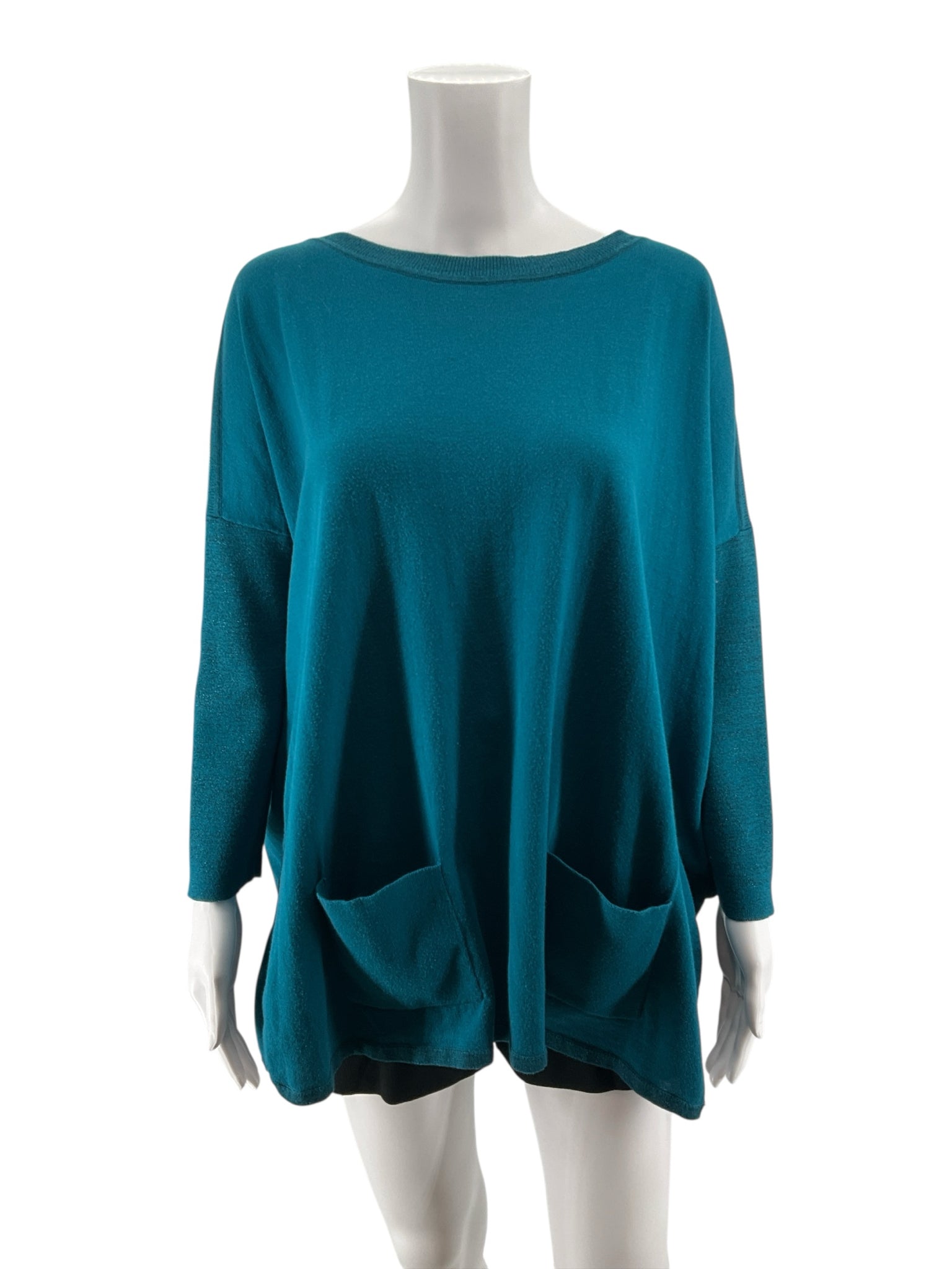 Lilly Pulitzer Amalie Sweater Medium Turquoise Teal Metallic 3/4 Dolman Sleeve