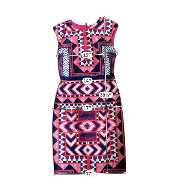 Vince Camuto Pink & Navy Tribal Print Sleeveless Sheath Dress Size 6
