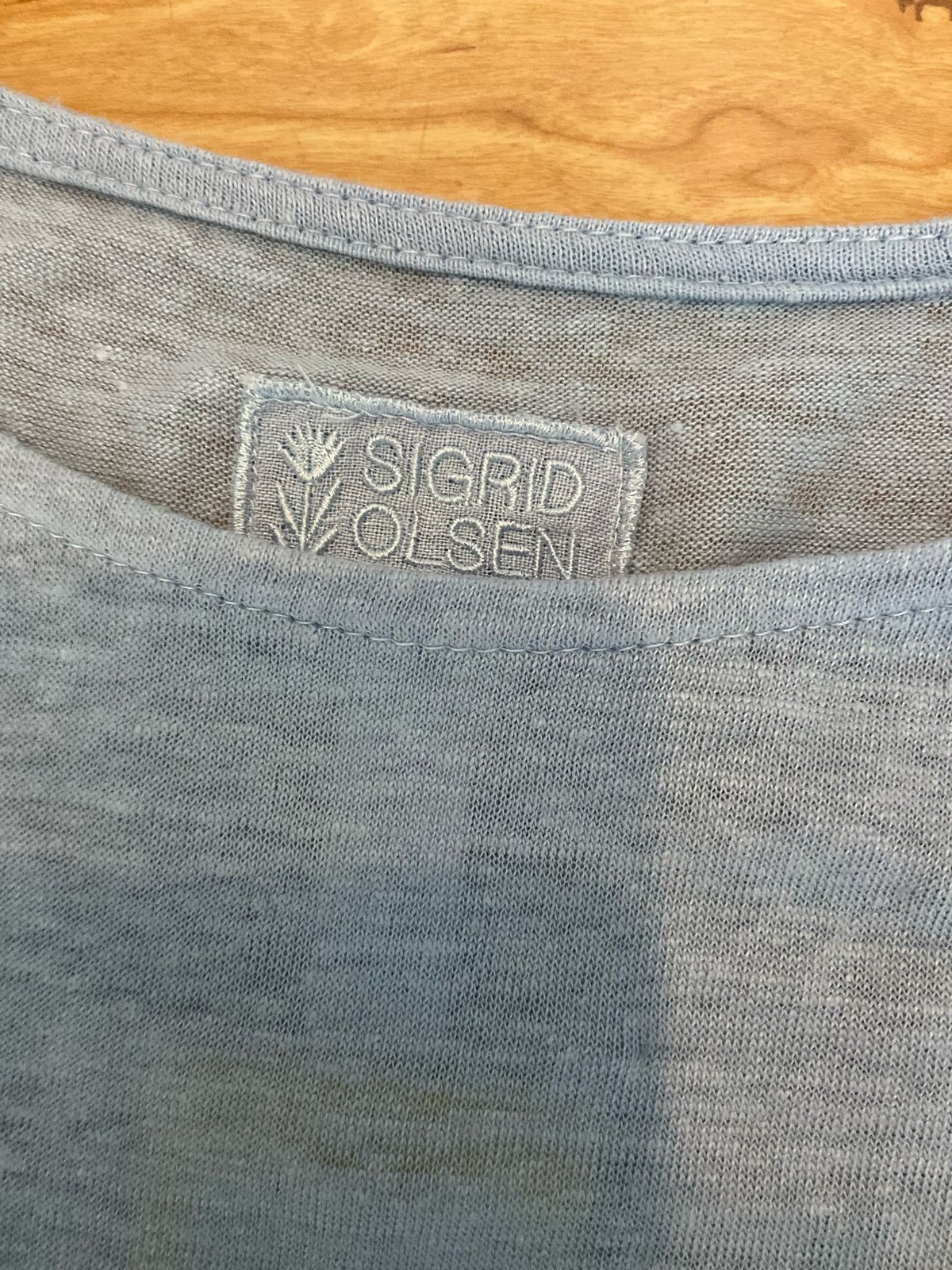 Sigrid Olsen Baby Blue 100% Linen Cap Sleeve Top Size XL