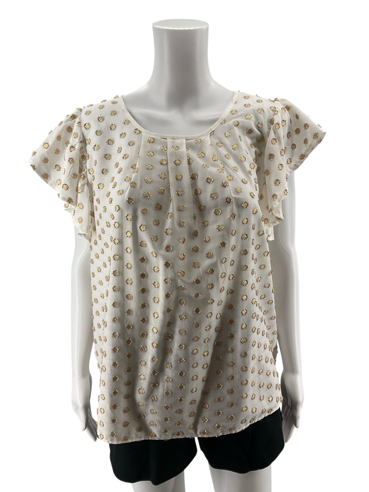 Amadi Gold Metallic Polka Dot Flutter Sleeve Blouse Size Small
