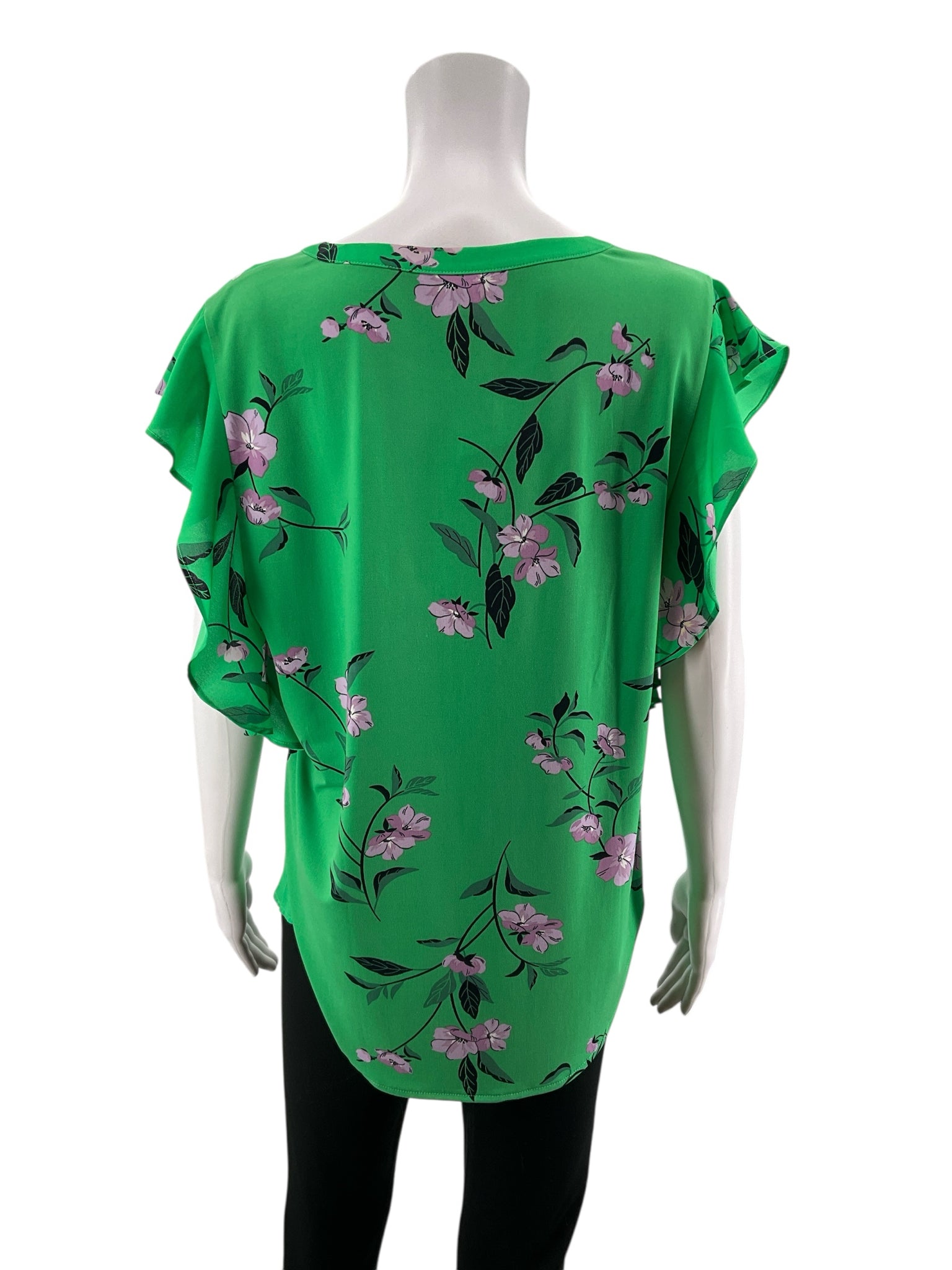 Ann Taylor green/purple Cap Sleeve Green & Purple Floral Flutter Sleeve Blouse Top Size Large - Size L