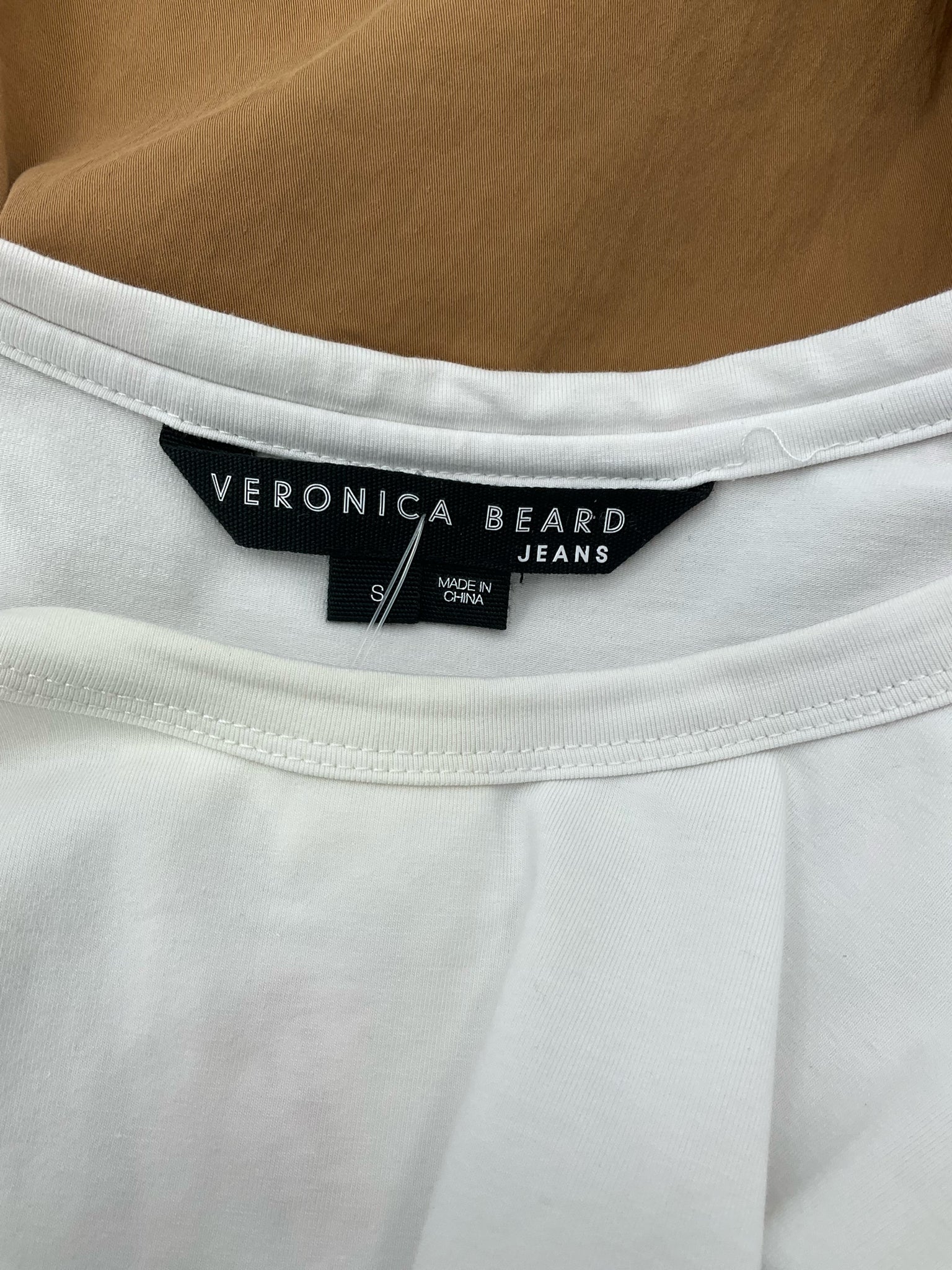 Veronica beard white/camel Short Sleeve Jean Kenia Two-Tone Belted T-Shirt Dress White Camel Small - Size S
