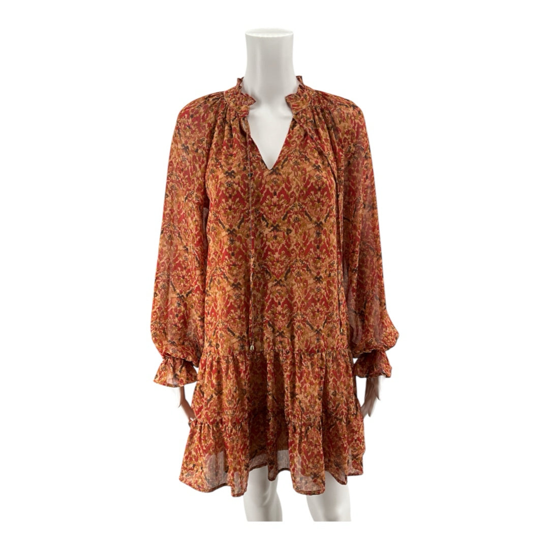 Entro Boho Ikat Print Tiered Tassel Mini Dress Size Small