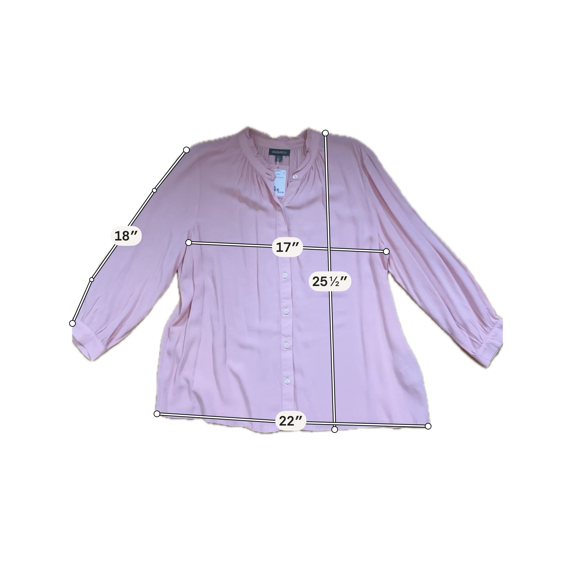 Style & Co Peach Rayon 3/4 Sleeve Peasant Blouse Top Size Medium