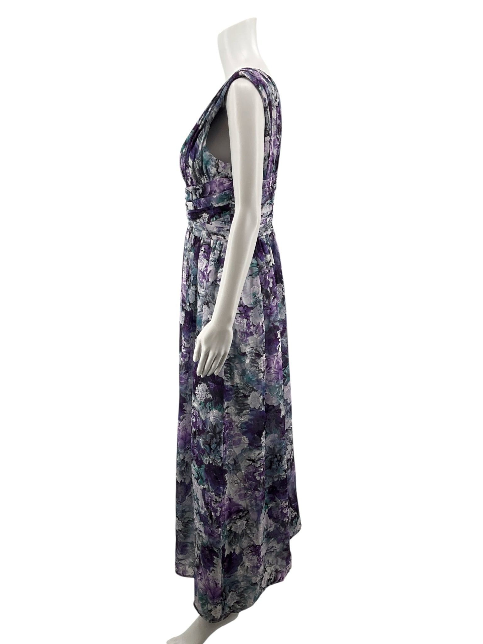 Dress the Population Purple/Teal Maxi Emery Floral Burnout Velvet Maxi Gown Size M - Size M