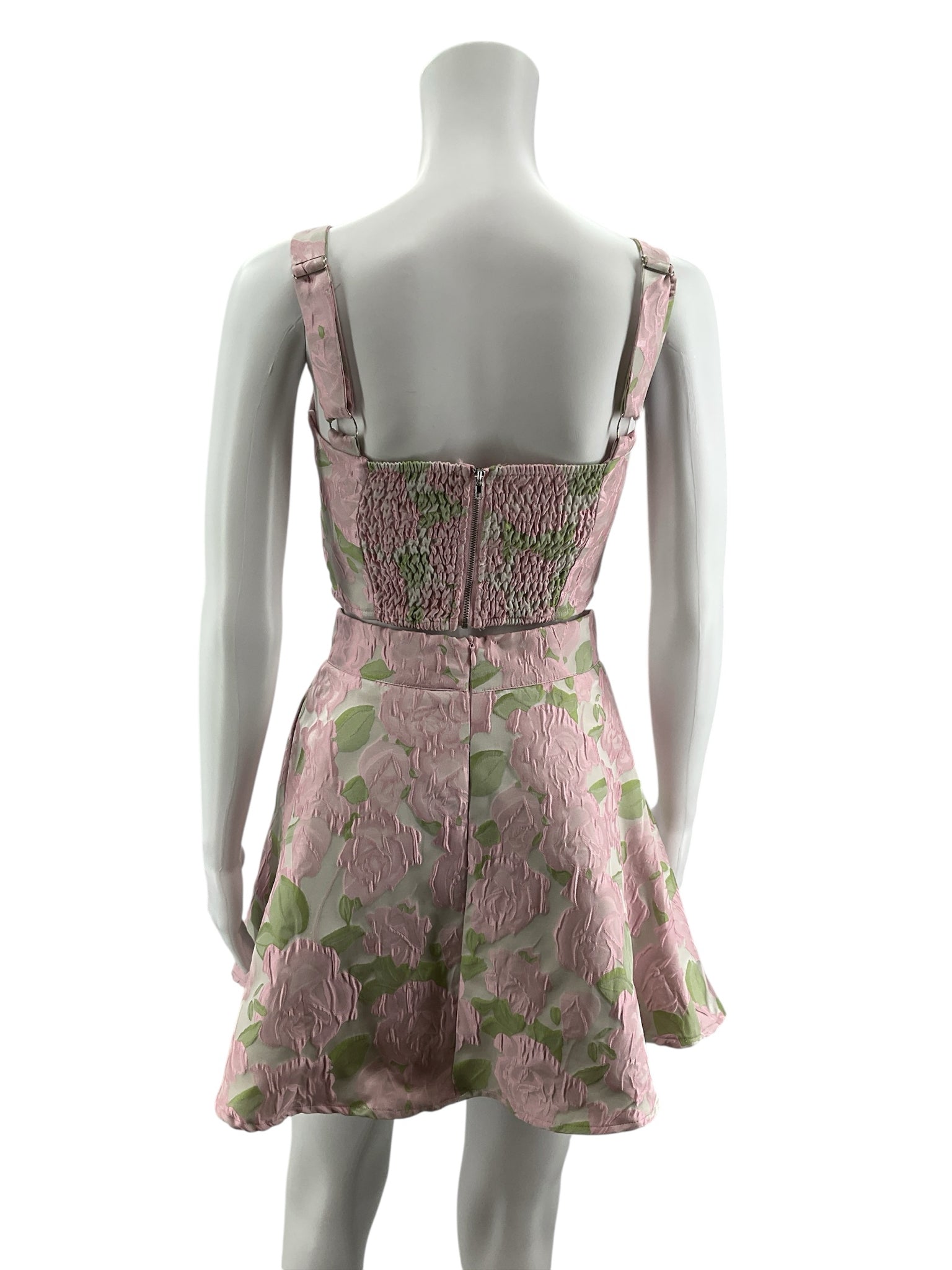 B.right Pink & Green Rose Jacquard Two-Piece Skirt Set | Size Small