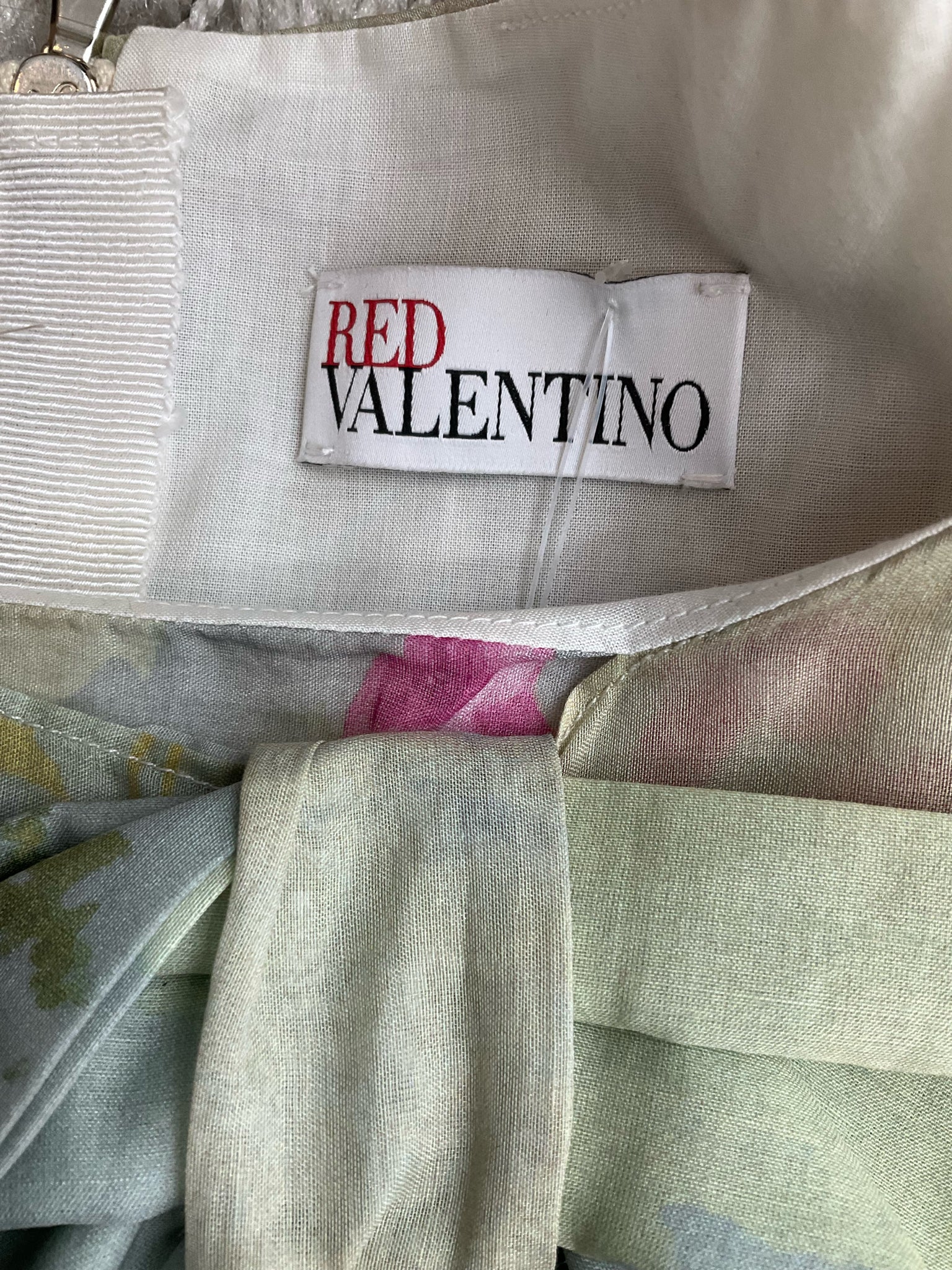 Red Valentino Green & Pink Tropical Toile Print Sleeveless Dress | Size 10