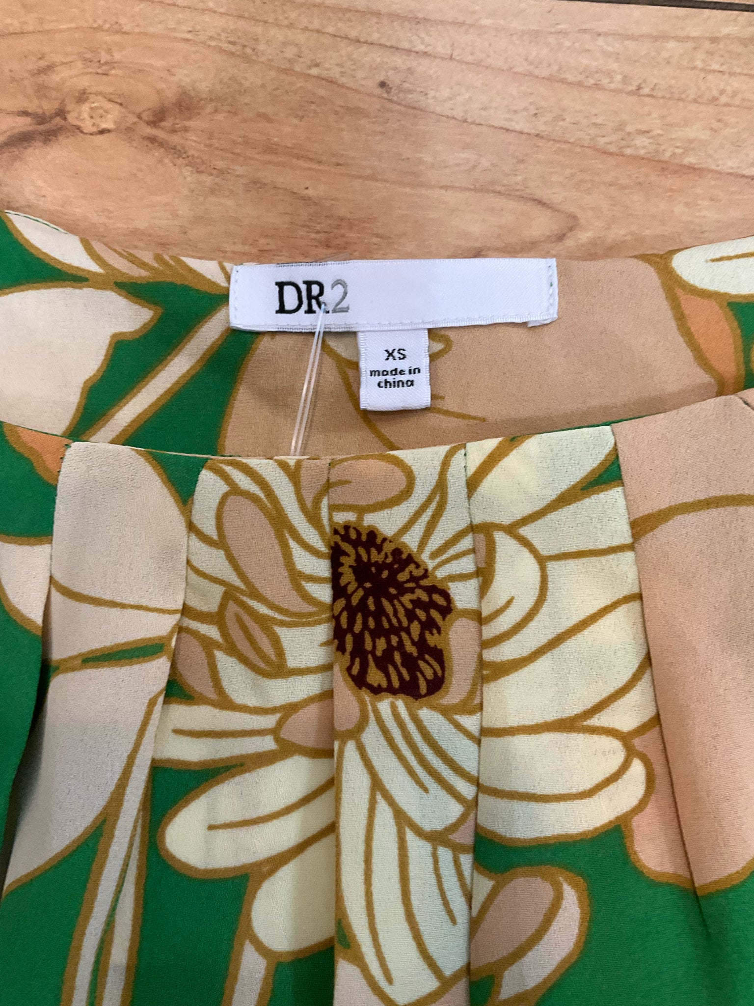 DR2 by Daniel Rainn Floral Puff Sleeve Square Neck Blouse Top XS Green