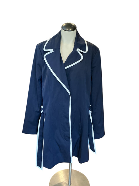 Banana Republic Navy Contrast Trim Piped Belted Wrap Jacket Coat Size XL