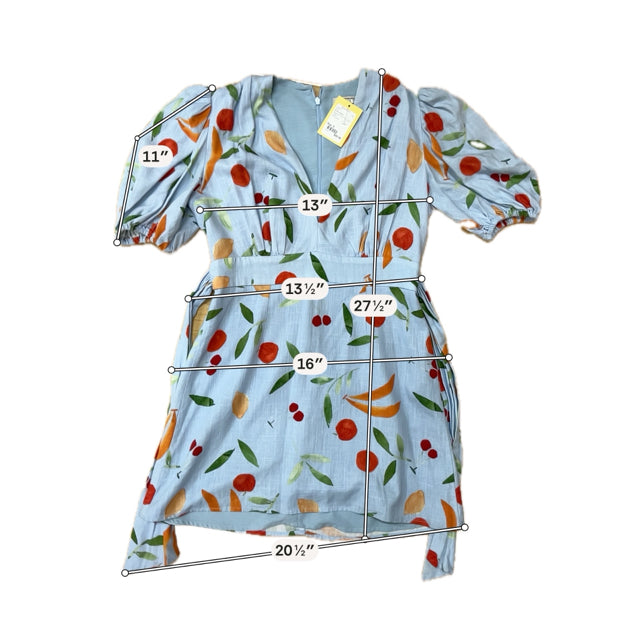 Finders Keepers Piazza Fruit Print Mini Dress Blue Multi Size 8