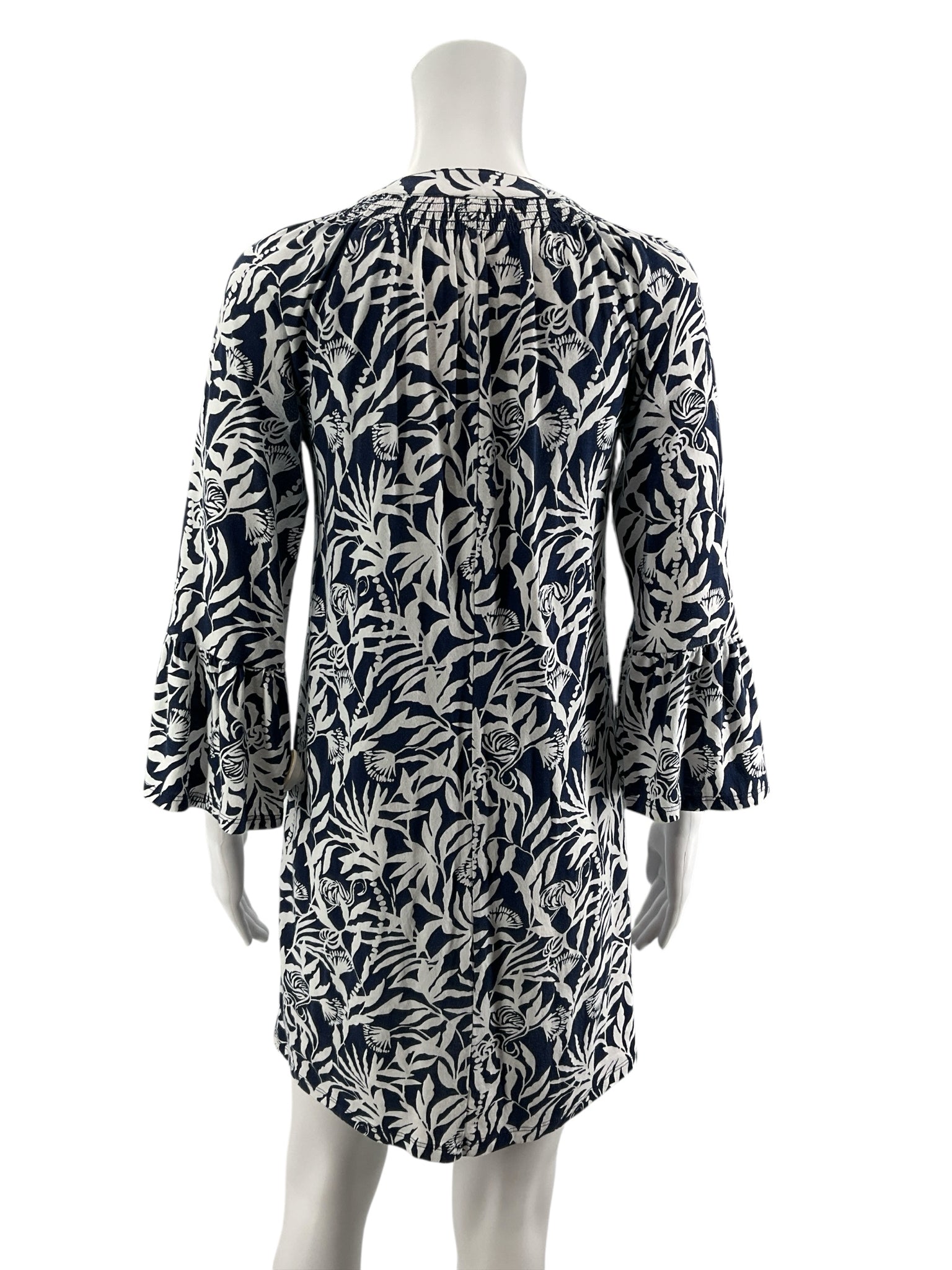 Lilly Pulitzer Kimi Tunic Dress XS Navy White Botanical Print Bell Sleeve