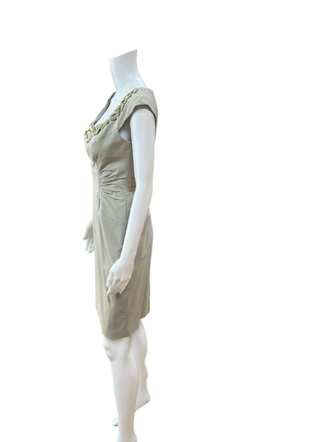 Adrianna Papell Khaki Sheath Khaki Beaded Cap Sleeve Cocktail Dress Size 4 - Size 4