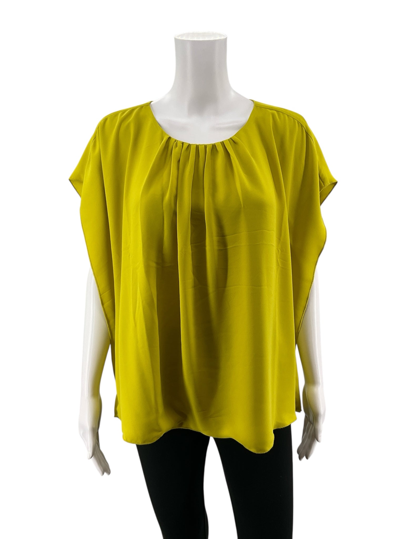 DKNY Green Short Sleeve Suite Chartreuse Green Flutter Sleeve Pintuck Blouse Top Size Medium - Size M