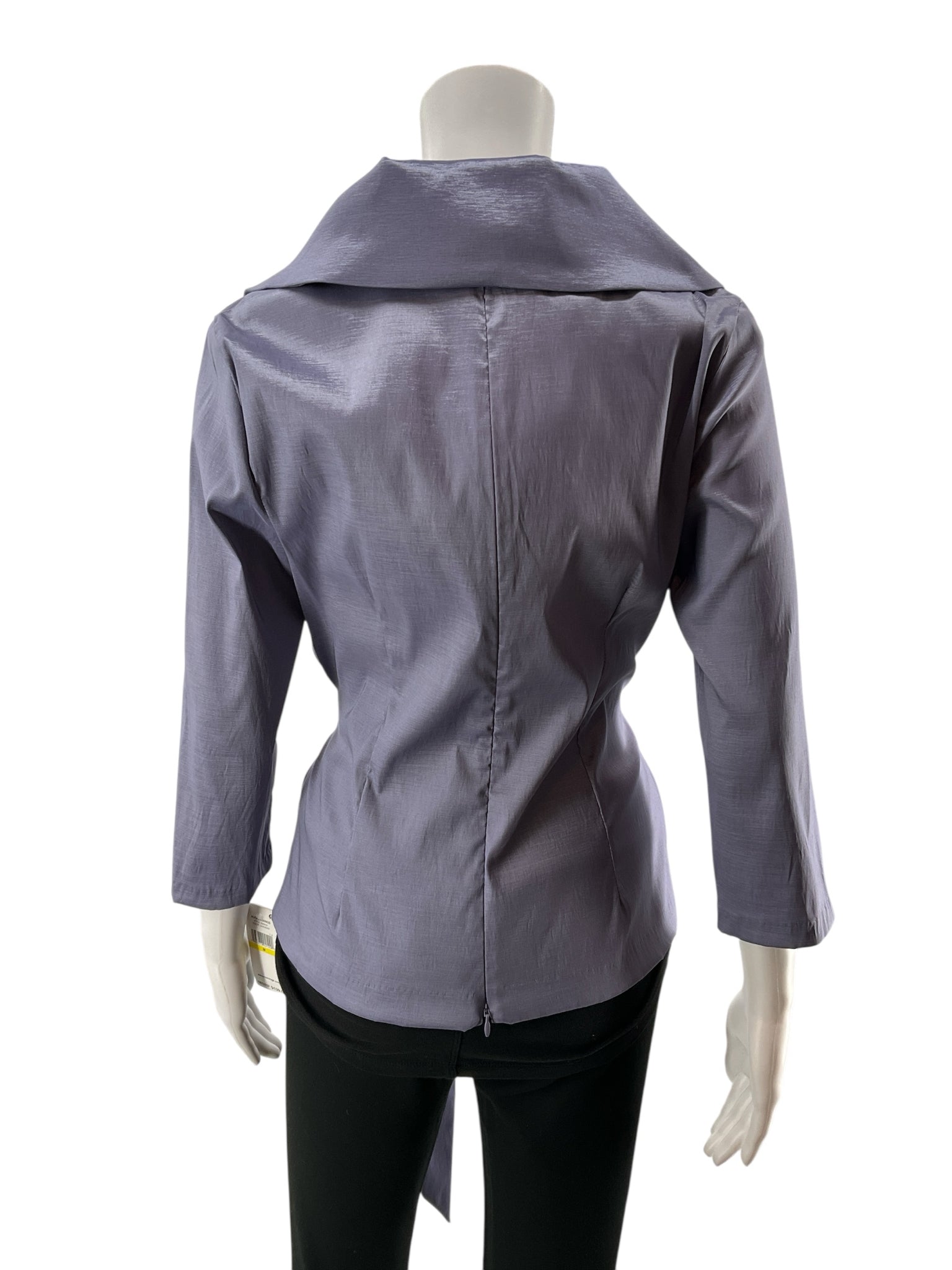 Alex Evenings Shimmer Waterfall Collar Faux Wrap Top Size M Lavender