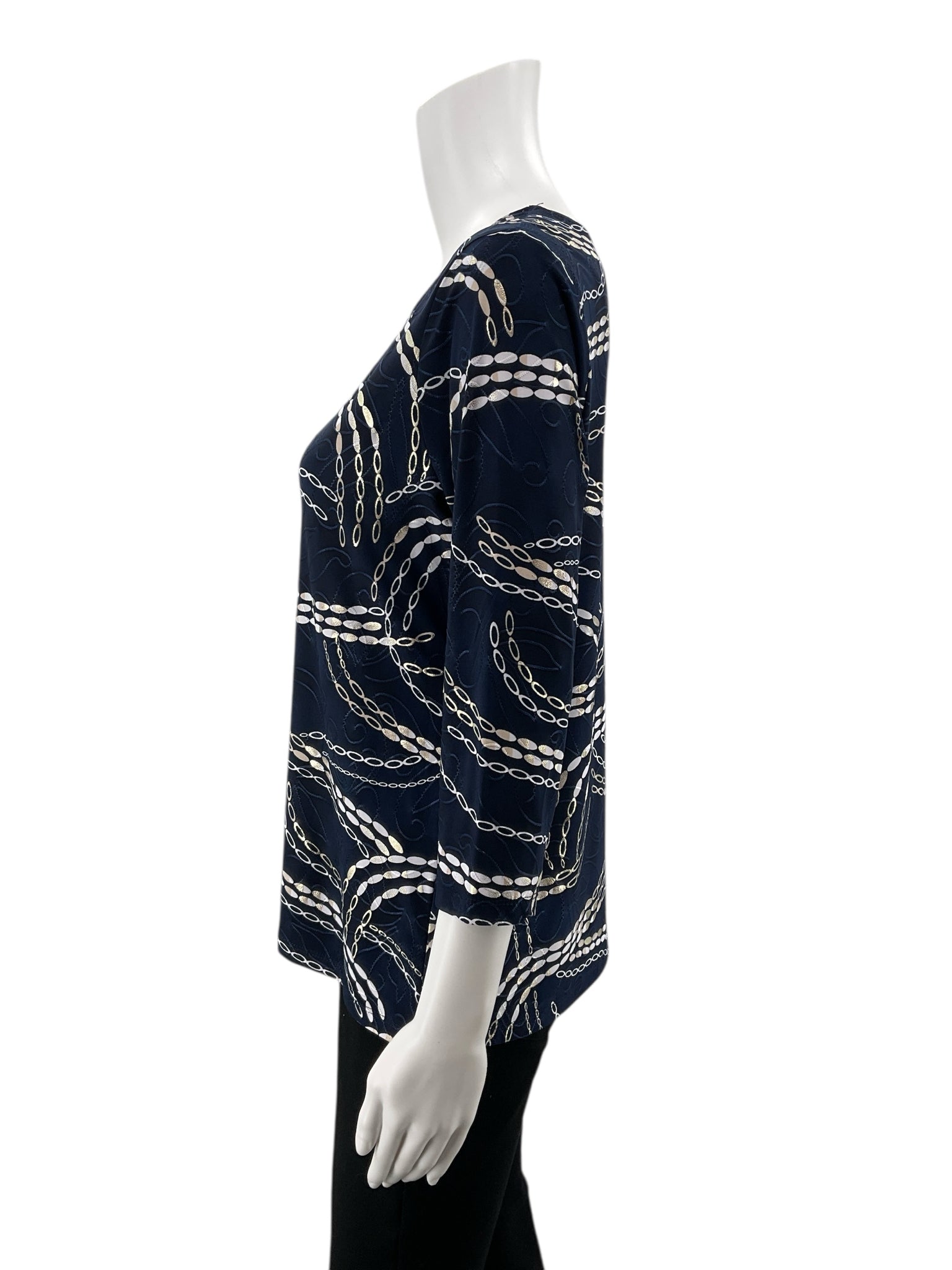 JM Collection Navy/Tan Pre-Owned Ladies Casual Top - Size Large Petite