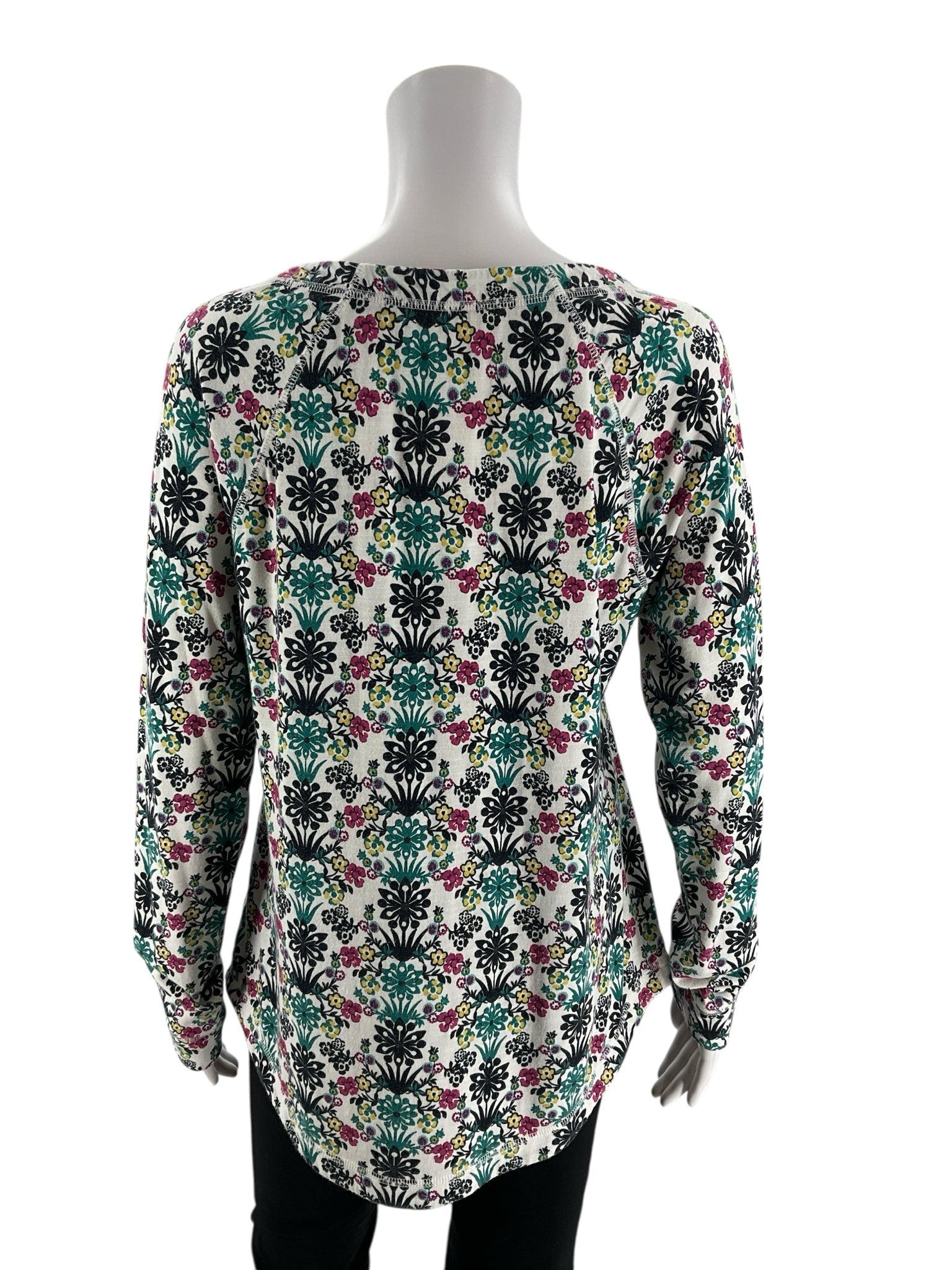 Talbots white and multi floral casual top for ladies, size large, featuring a vibrant floral pattern on soft fabric.