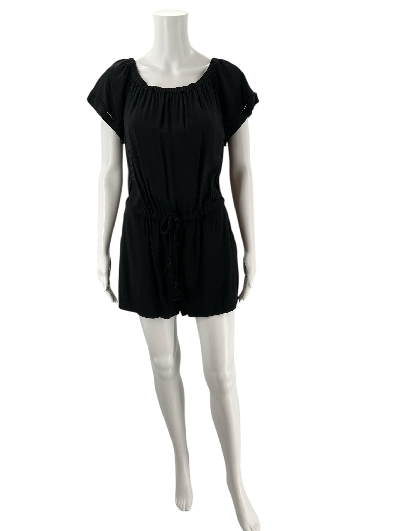 LOFT Outlet Petite Black Flutter Sleeve Tassel Tie Romper Size Medium Petite