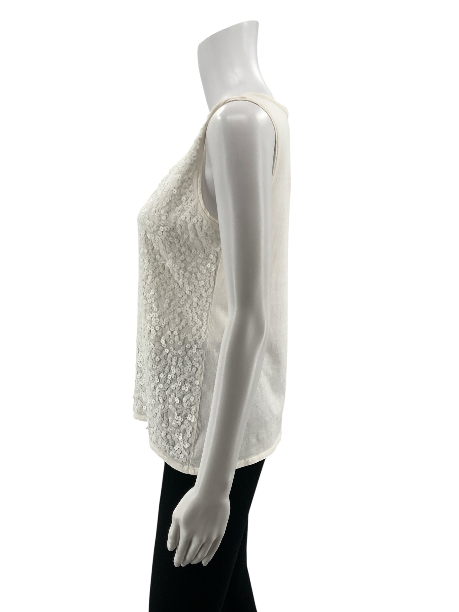 LOFT Ann Taylor Sequin Front Sleeveless Tank Top Cream Small