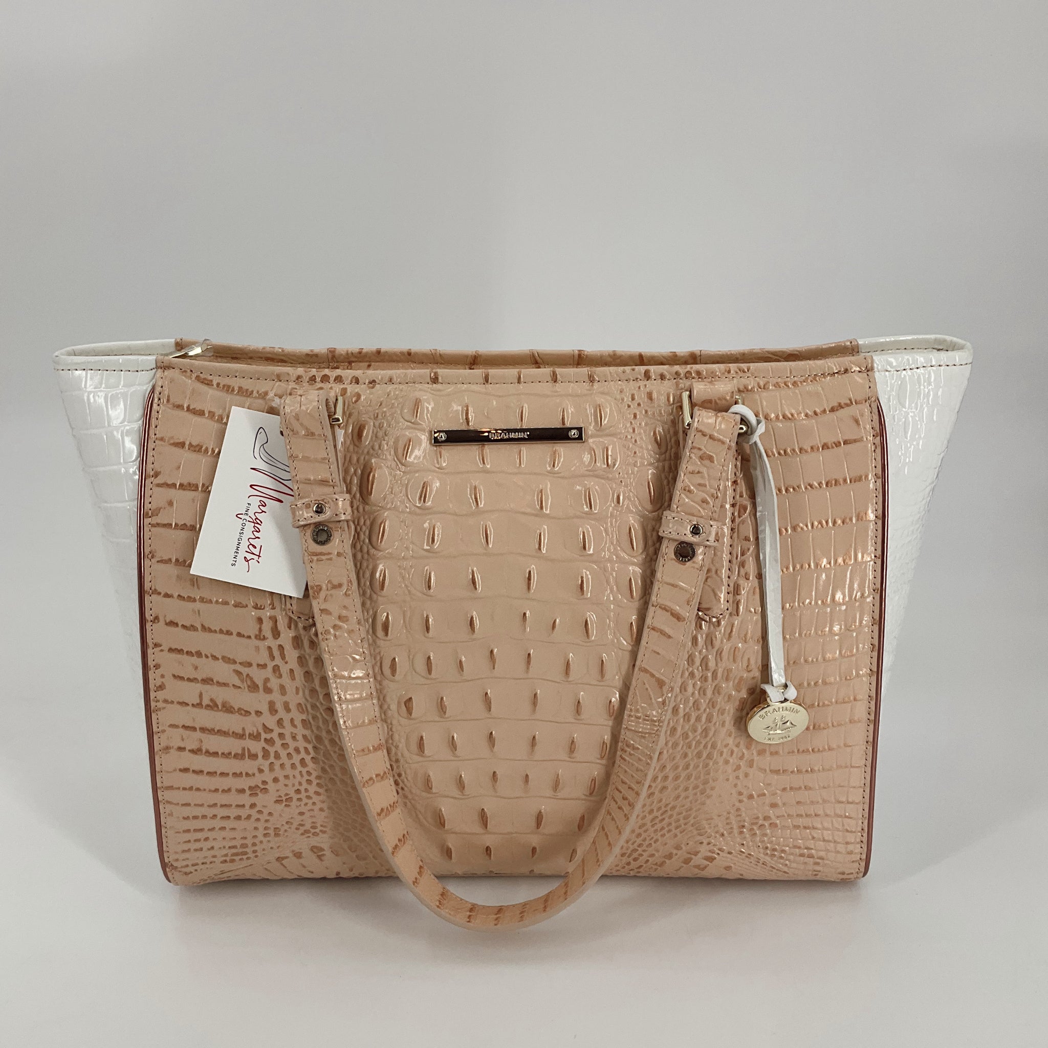 Brahmin Peach/White Crocadile Handbag