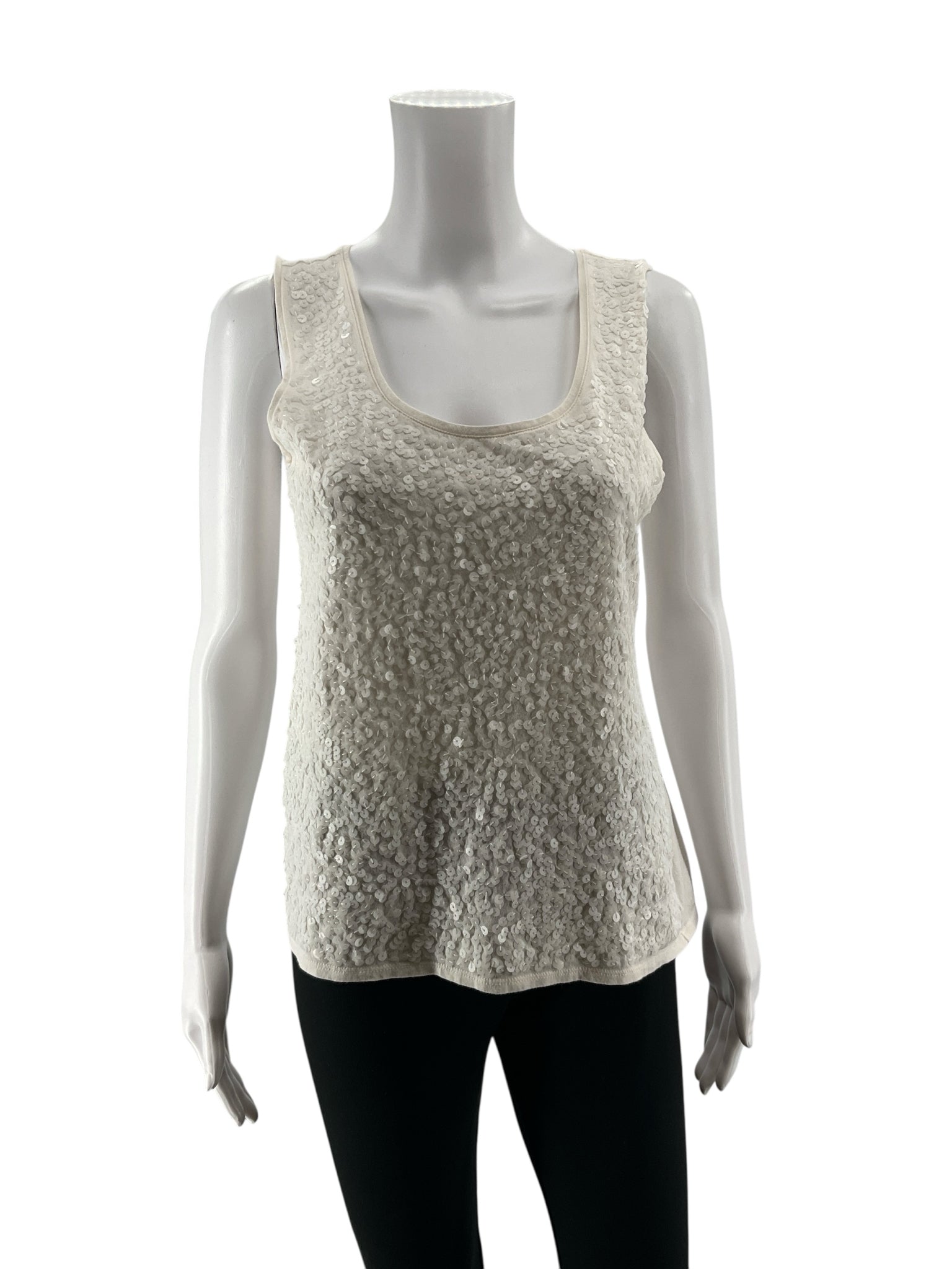 LOFT Ann Taylor Sequin Front Sleeveless Tank Top Cream Small