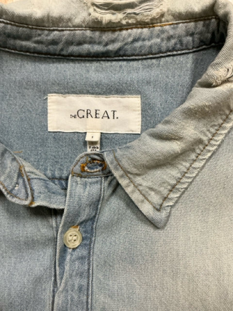 THE GREAT. The Slouch Denim Shirt Light Wash Cotton Relaxed Fit Size Medium