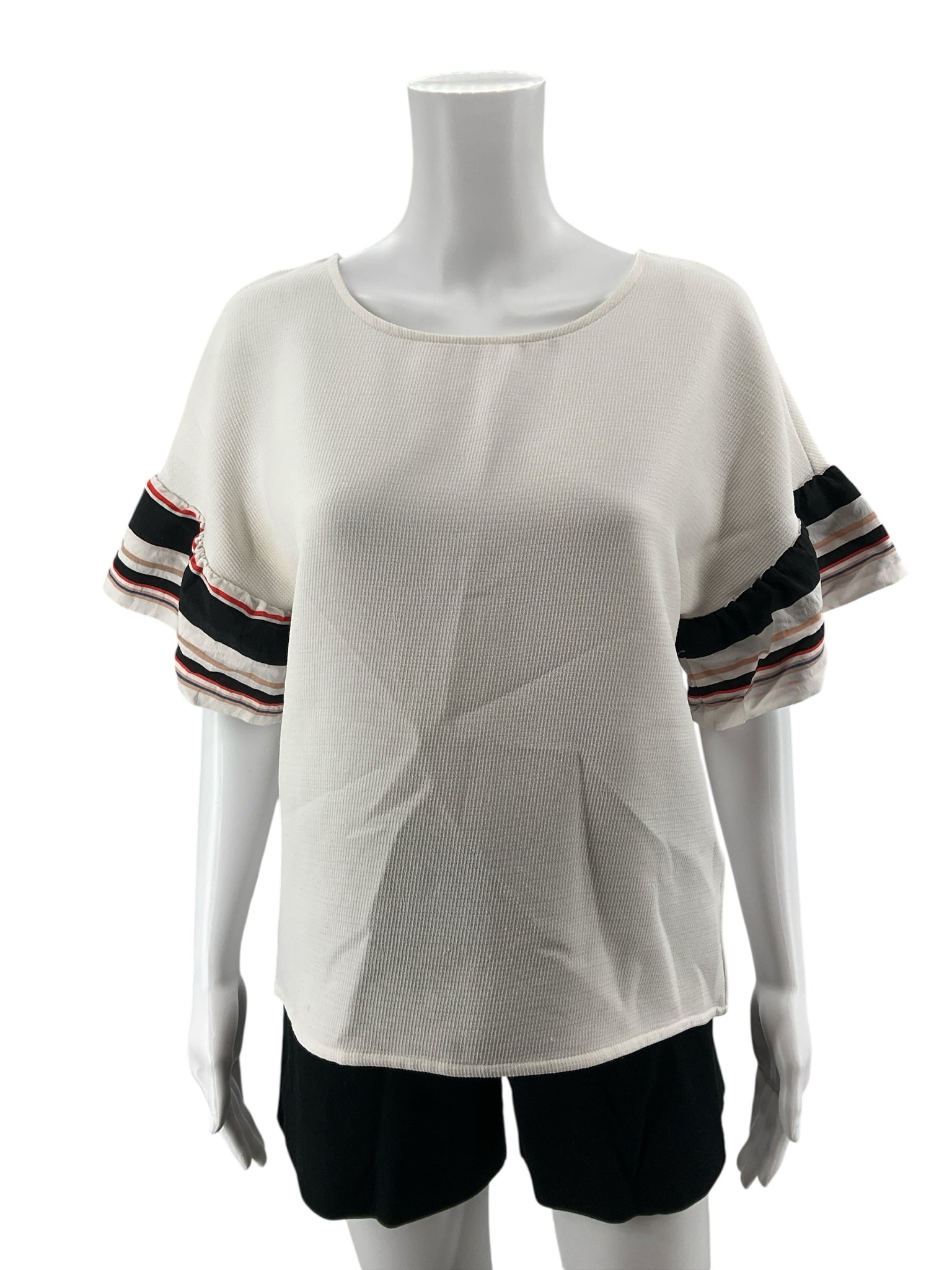 Anthropology Striped Flutter Sleeve Top | Size S | Ivory Cream Knit Blouse