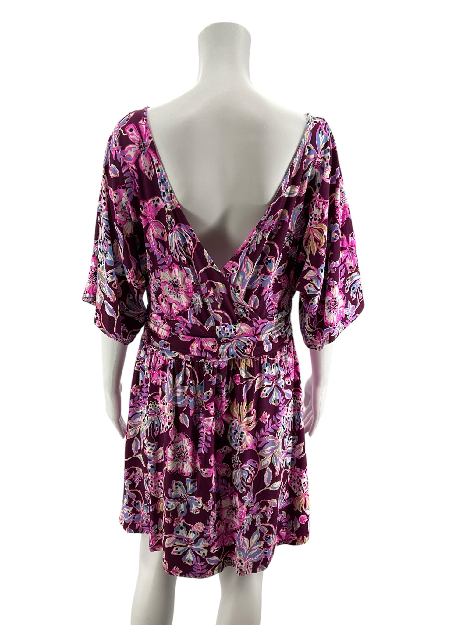 Lilly Pulitzer Ali V-Neck Dress Bay Dreamin Floral Tie Waist Size Large