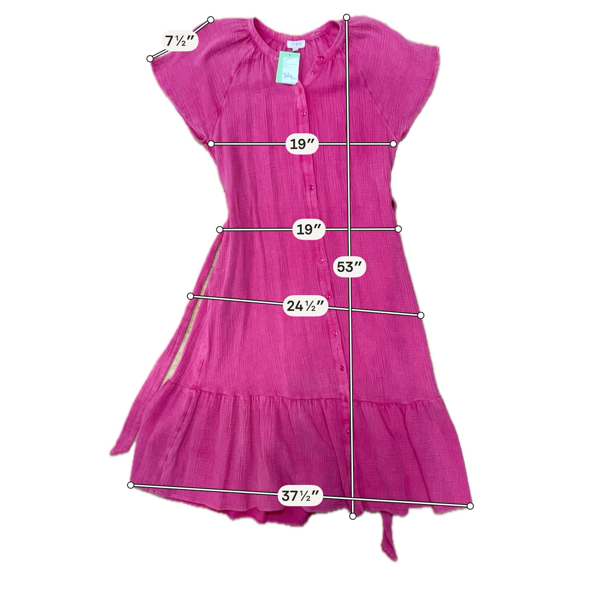 Umgee Pink Cotton Gauze Tiered Button-Front Boho Midi Dress Size Medium - ONLINE ONLY